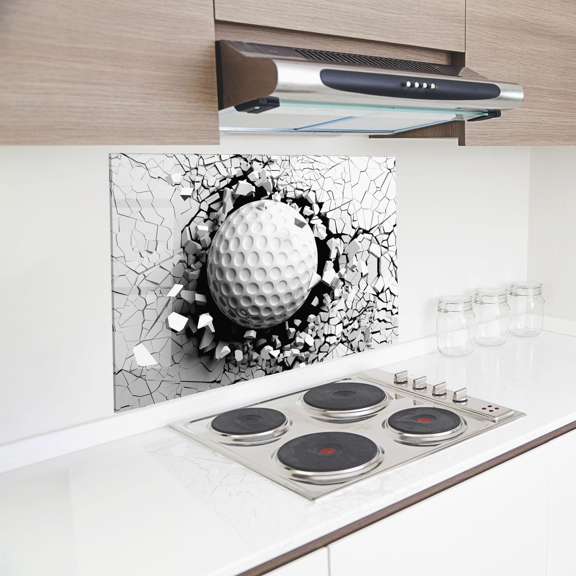 Küchenrückwand Glas Golf Ball Breaking Wall mockup 8