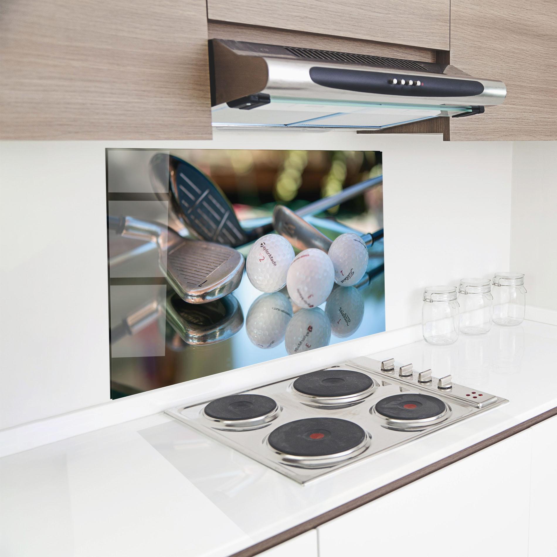 Küchenrückwand Glas Golf Balls Set mockup 8