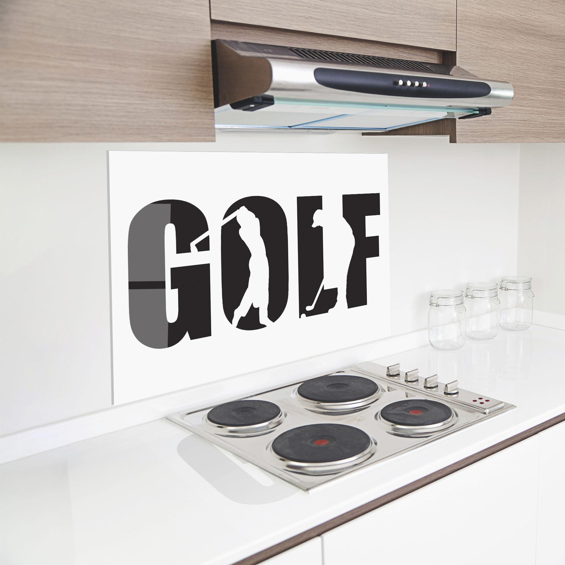 Küchenrückwand Glas Golf Text Art mockup 8