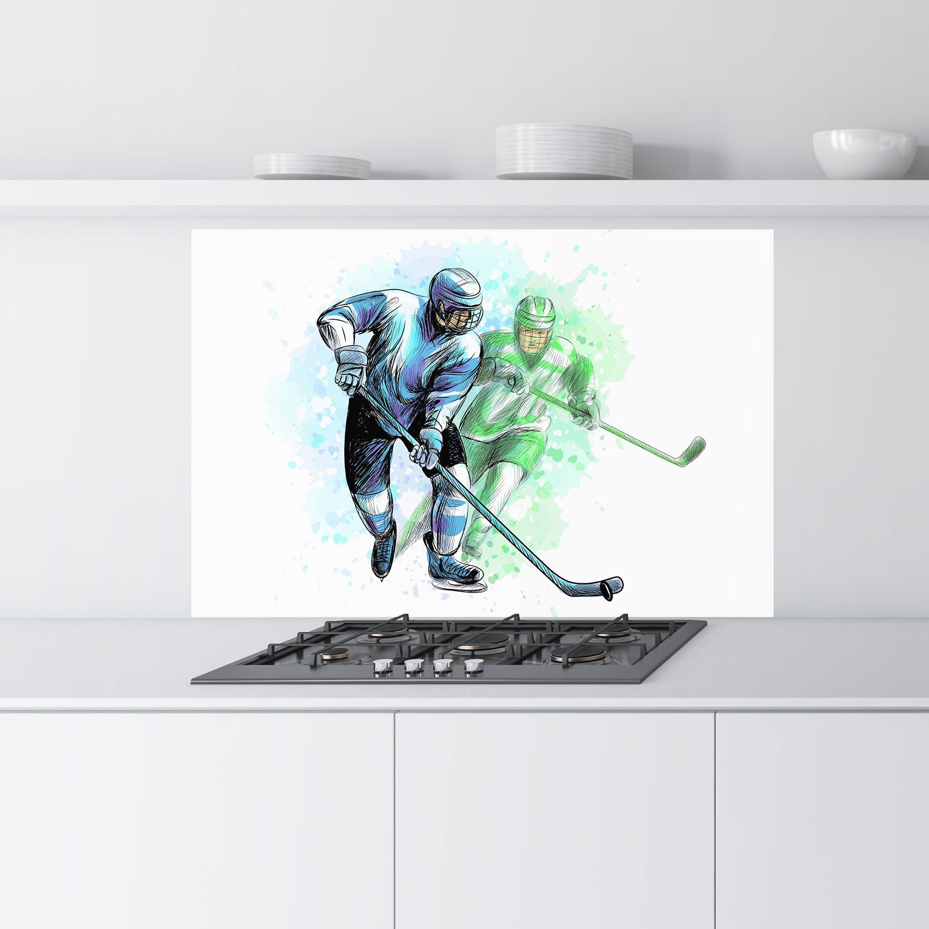 Küchenrückwand Glas Green Blue Hockey mockup 9