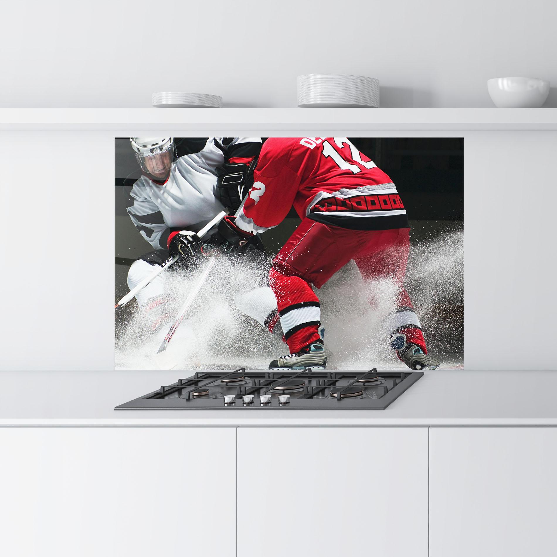 Küchenrückwand Glas Red Hokey Player mockup 9
