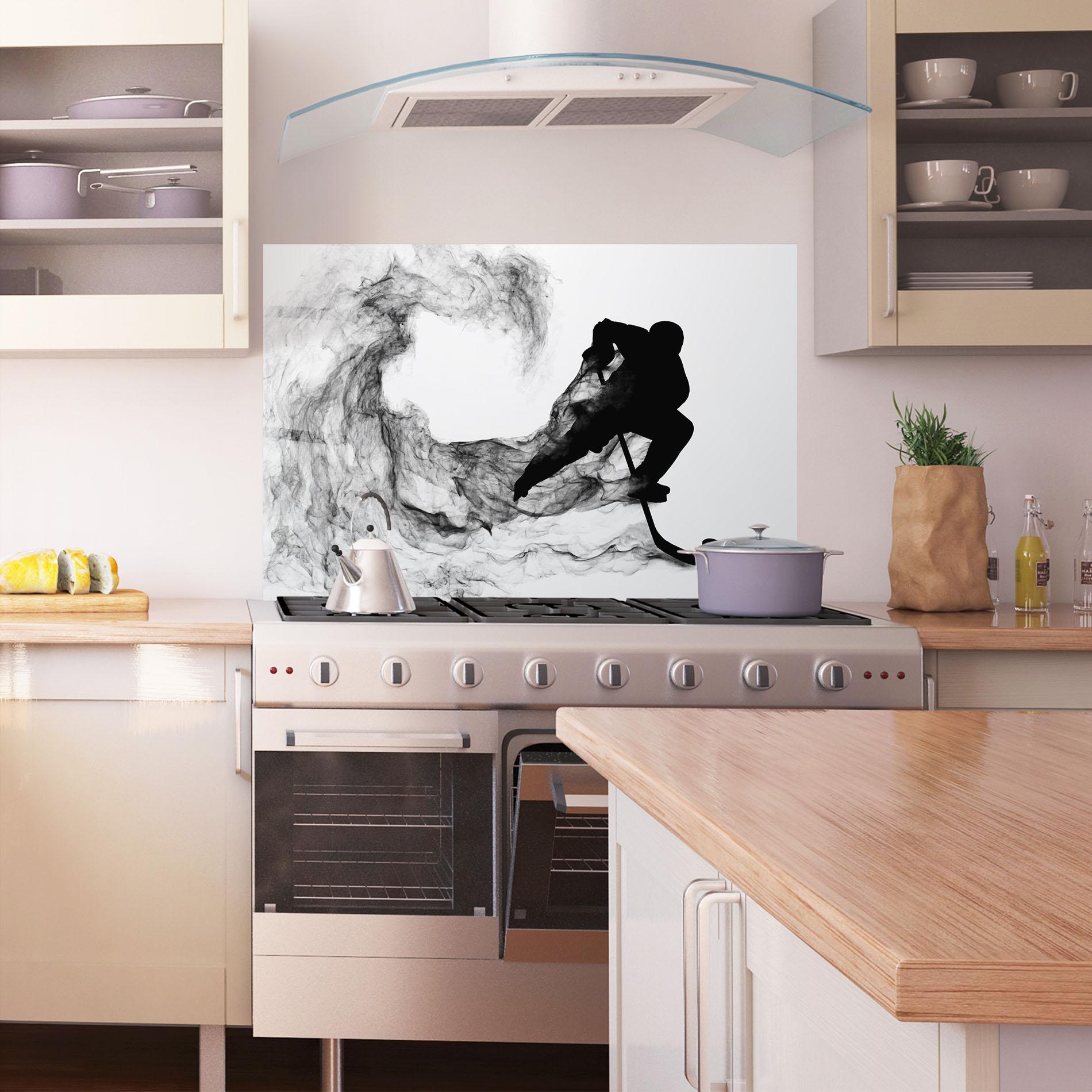 Küchenrückwand Glas Black Smoke Hockey mockup 1