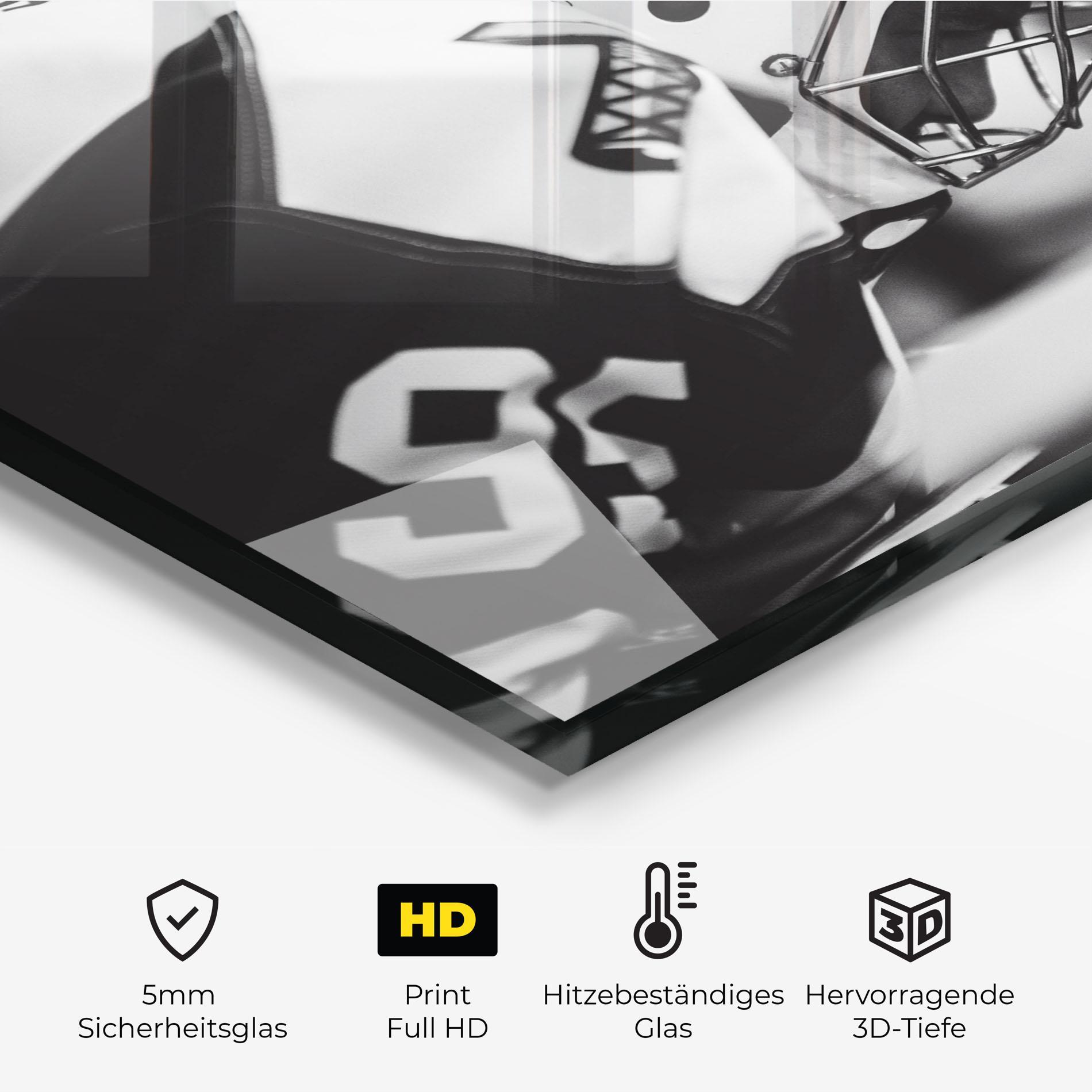 Küchenrückwand Glas Black White Hockey mockup 2