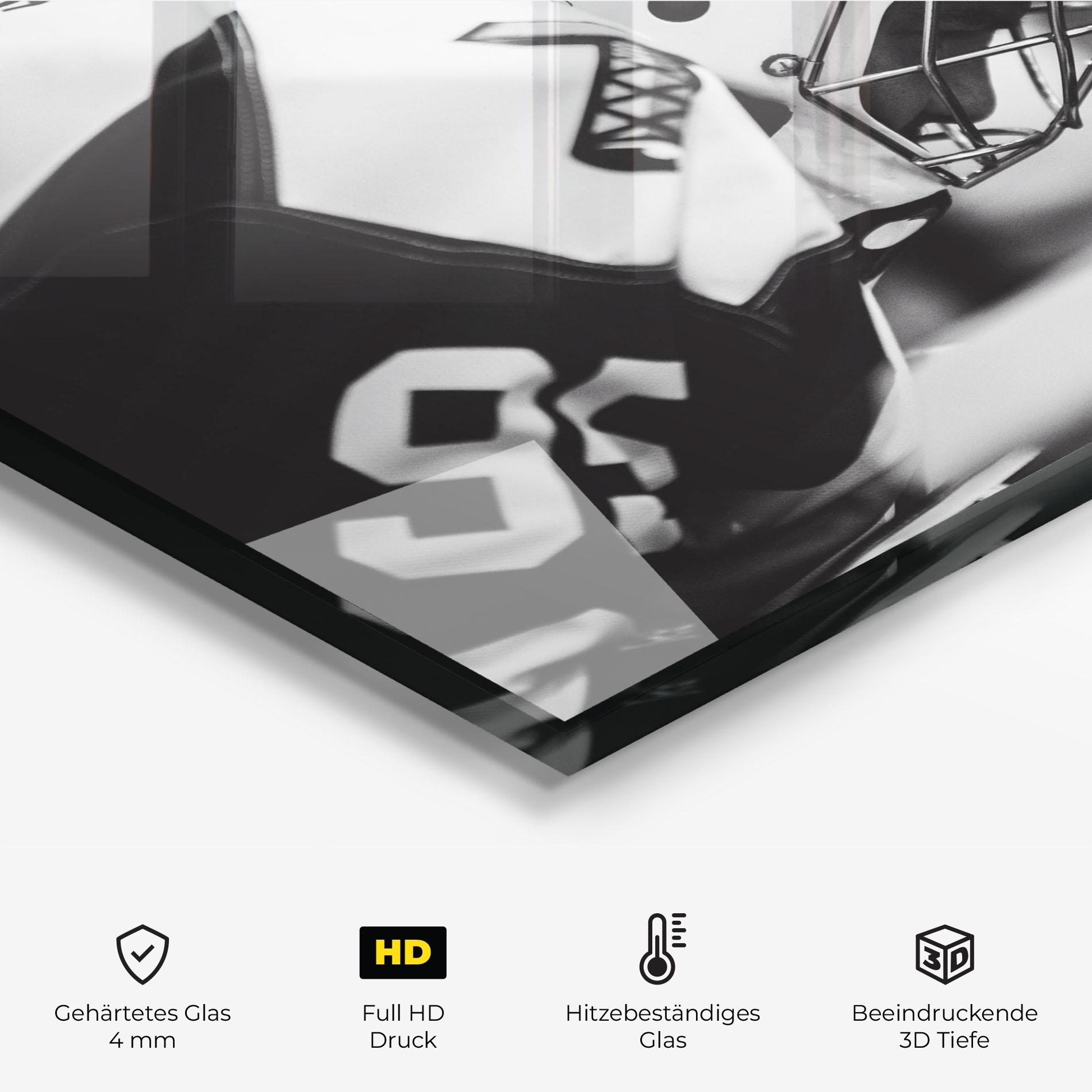 Küchenrückwand Glas Black White Hockey mockup 2