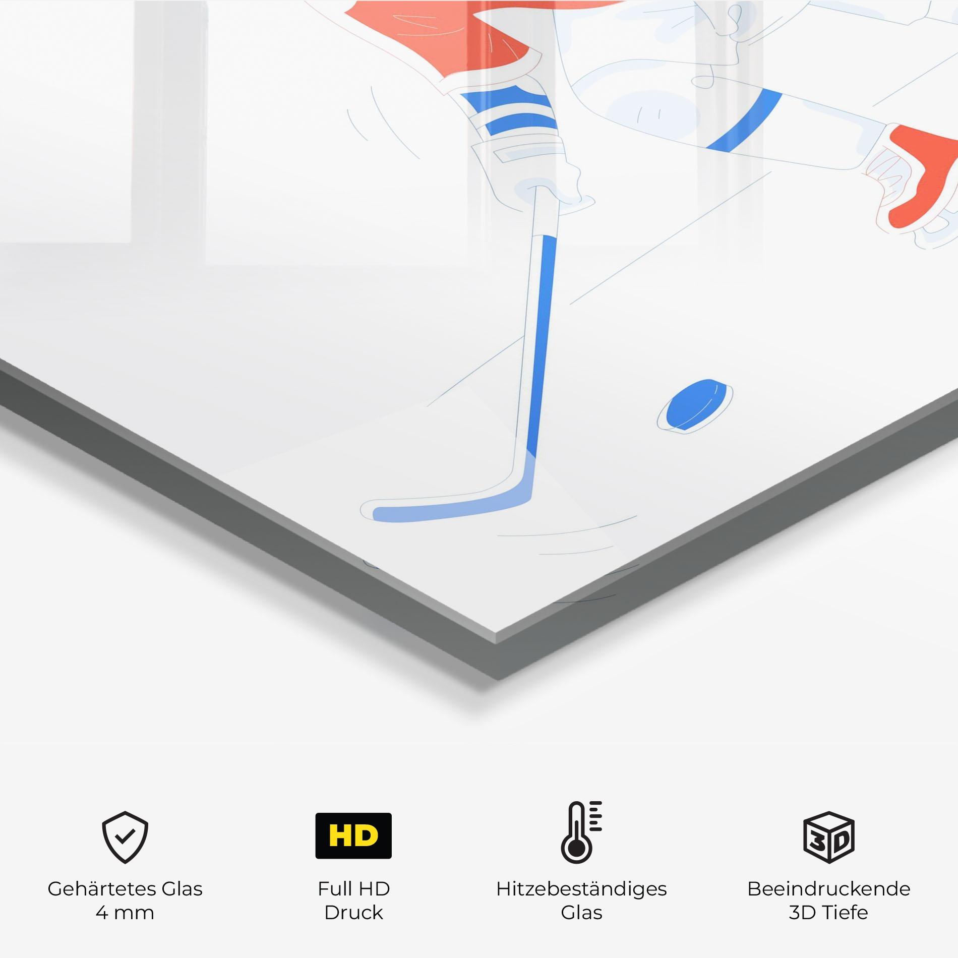 Küchenrückwand Glas Orange Blue Hockey mockup 2