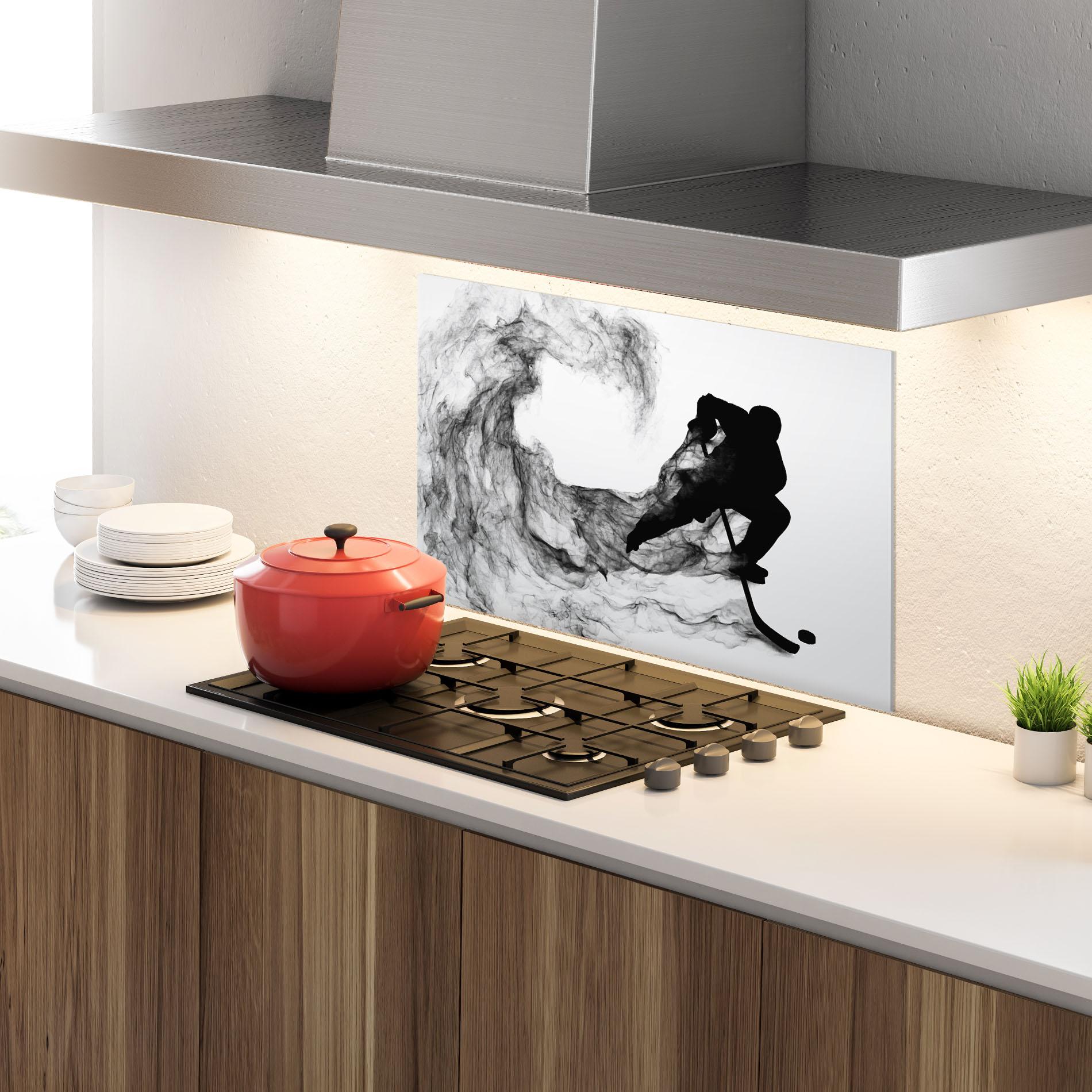 Küchenrückwand Glas Black Smoke Hockey mockup 4