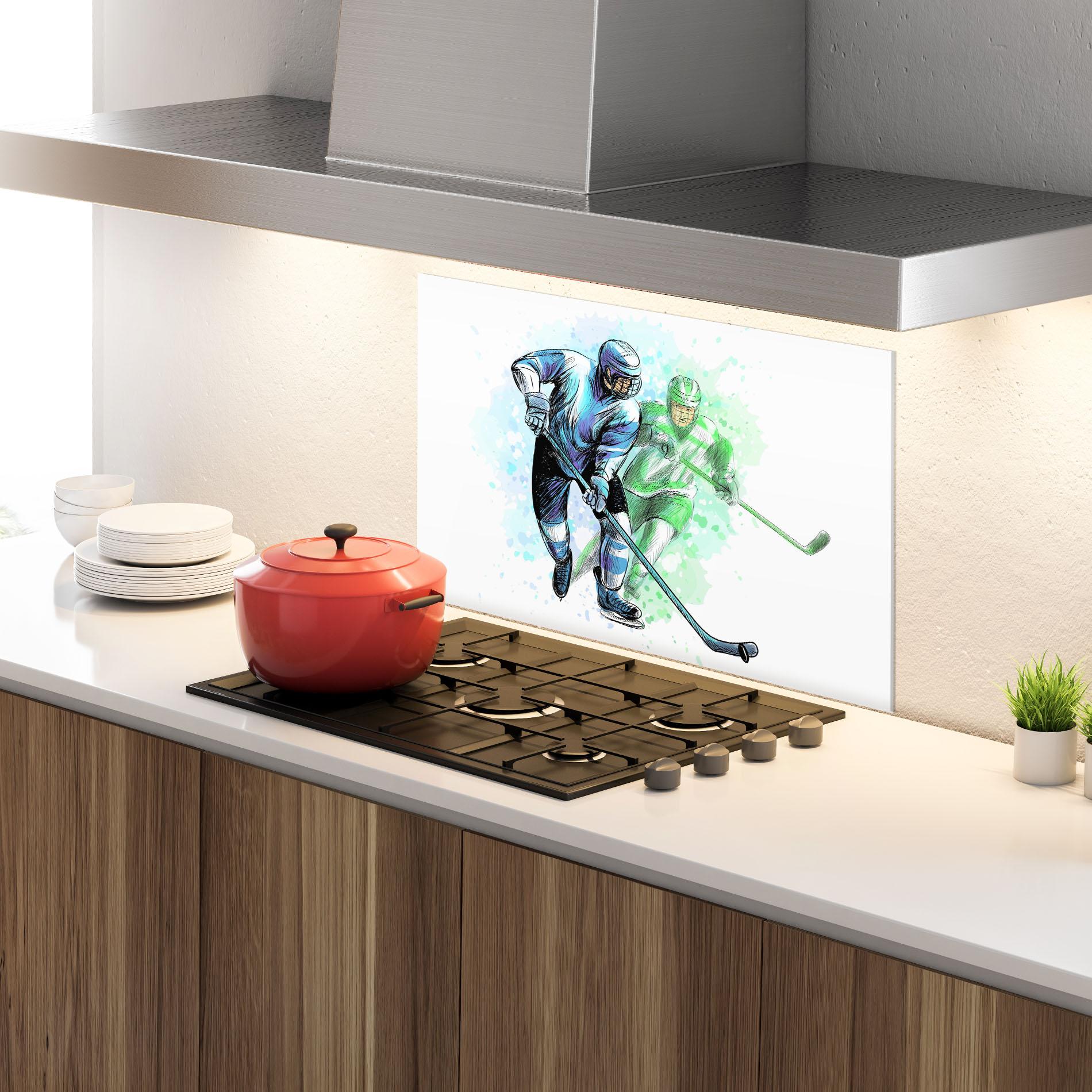 Küchenrückwand Glas Green Blue Hockey mockup 4
