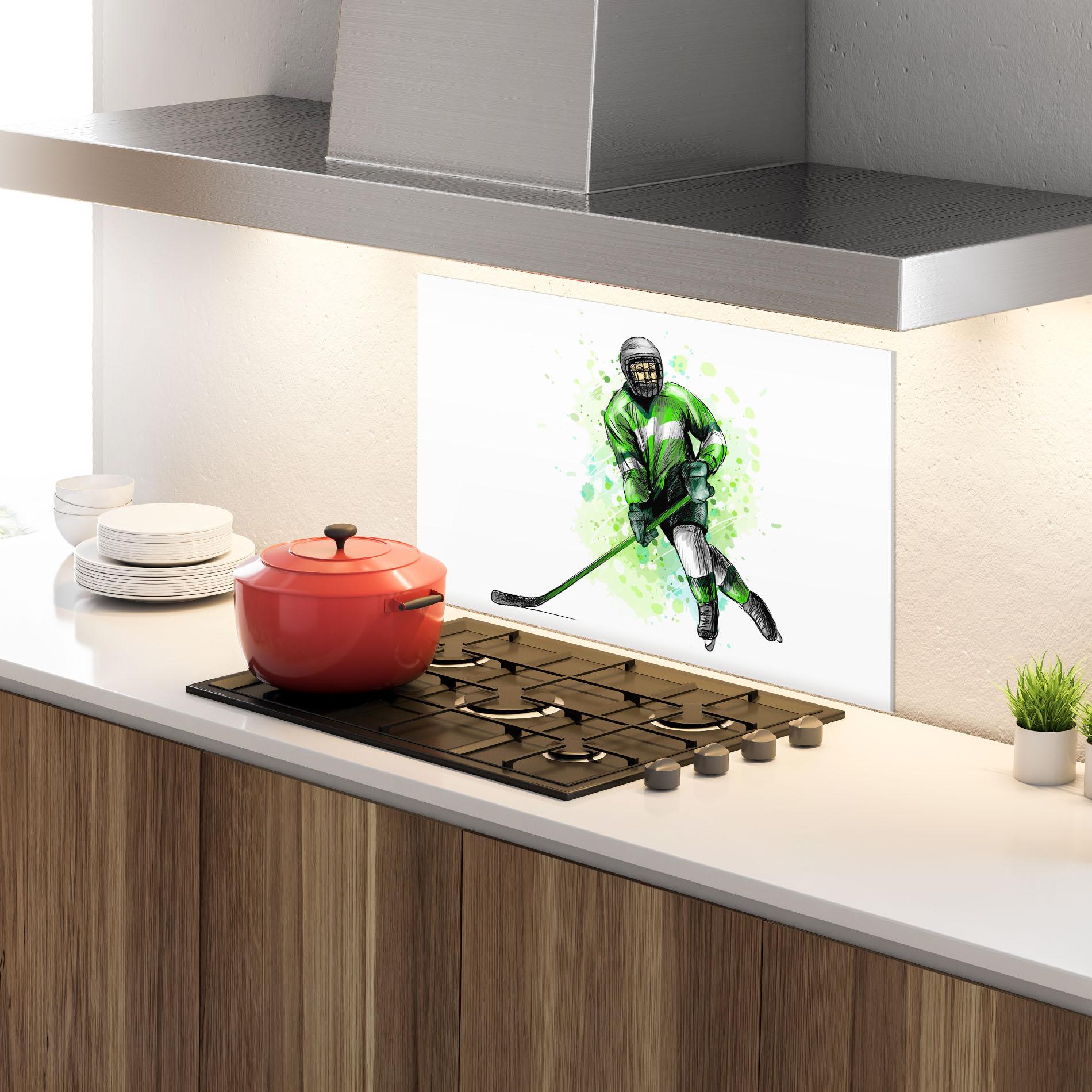 Küchenrückwand Glas Green Hockey mockup 4