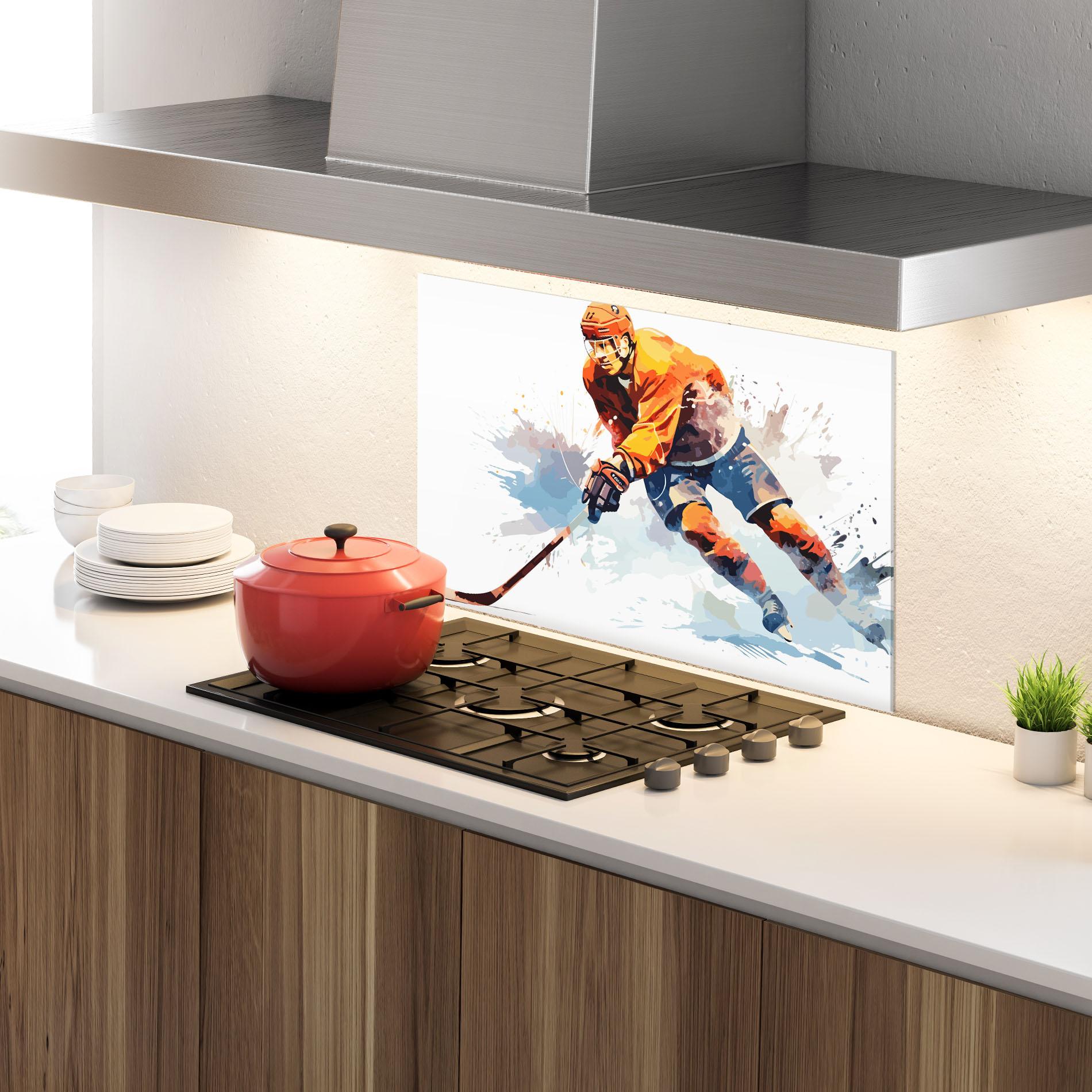 Küchenrückwand Glas Orange Hockey mockup 4