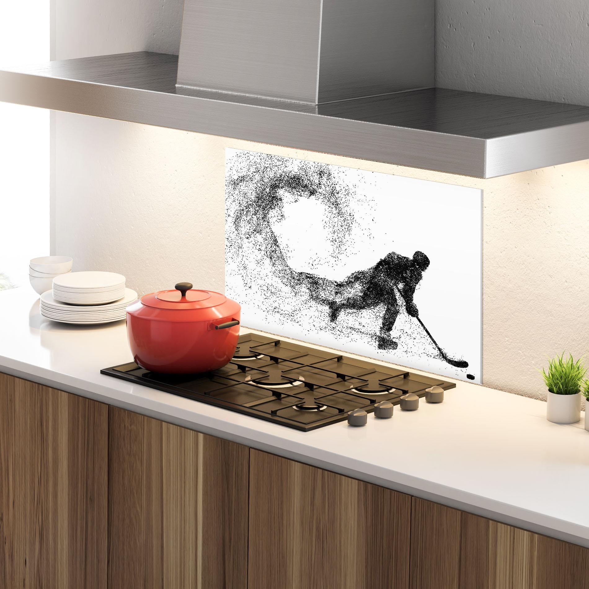 Küchenrückwand Glas Playing Hockey mockup 4