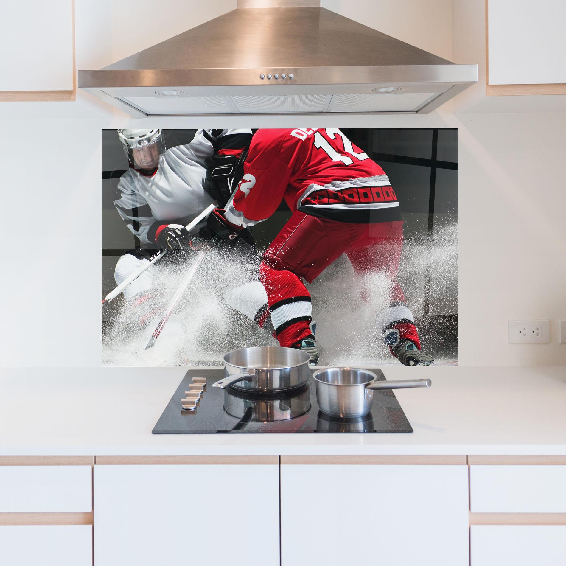 Küchenrückwand Glas Red Hokey Player mockup 5