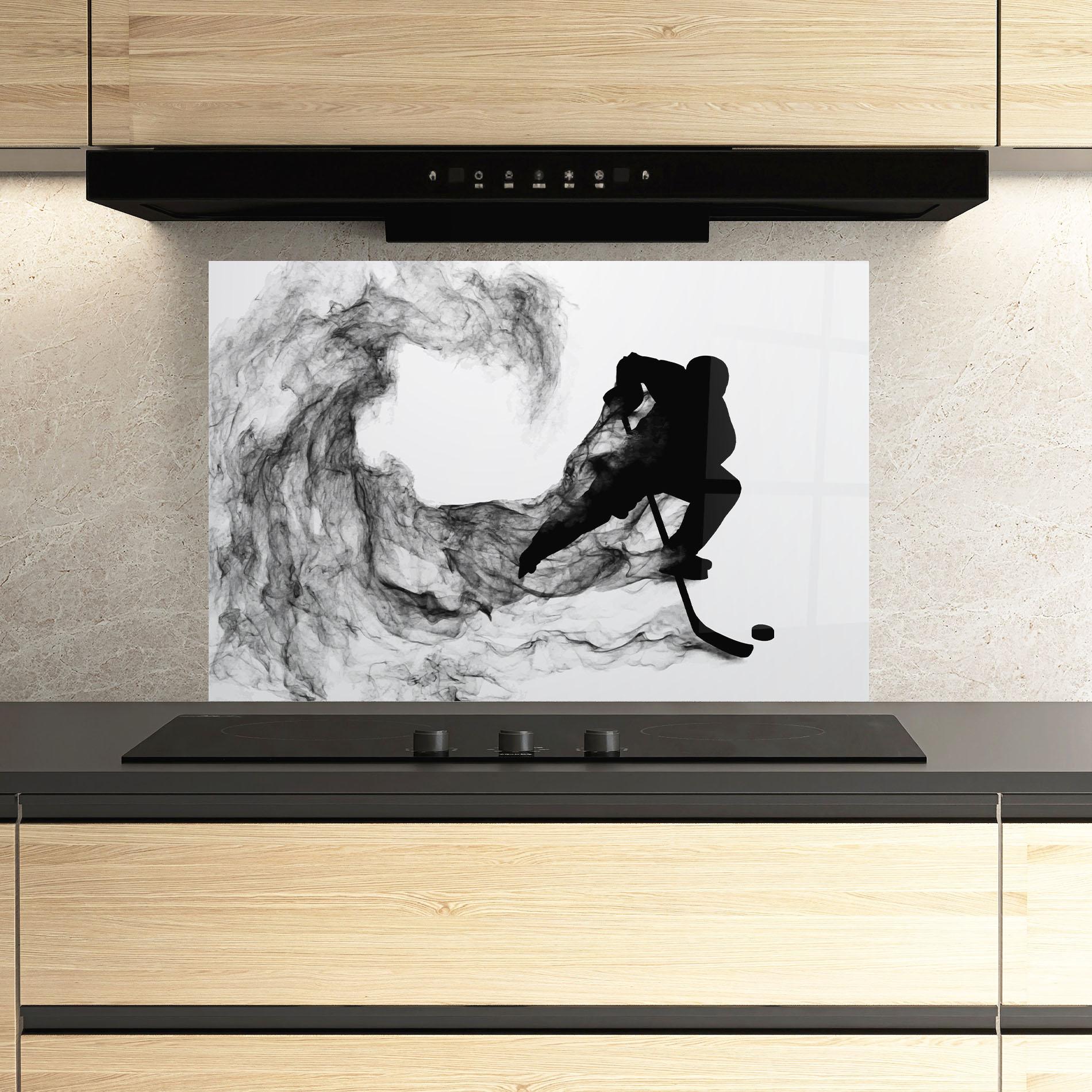 Küchenrückwand Glas Black Smoke Hockey mockup 3