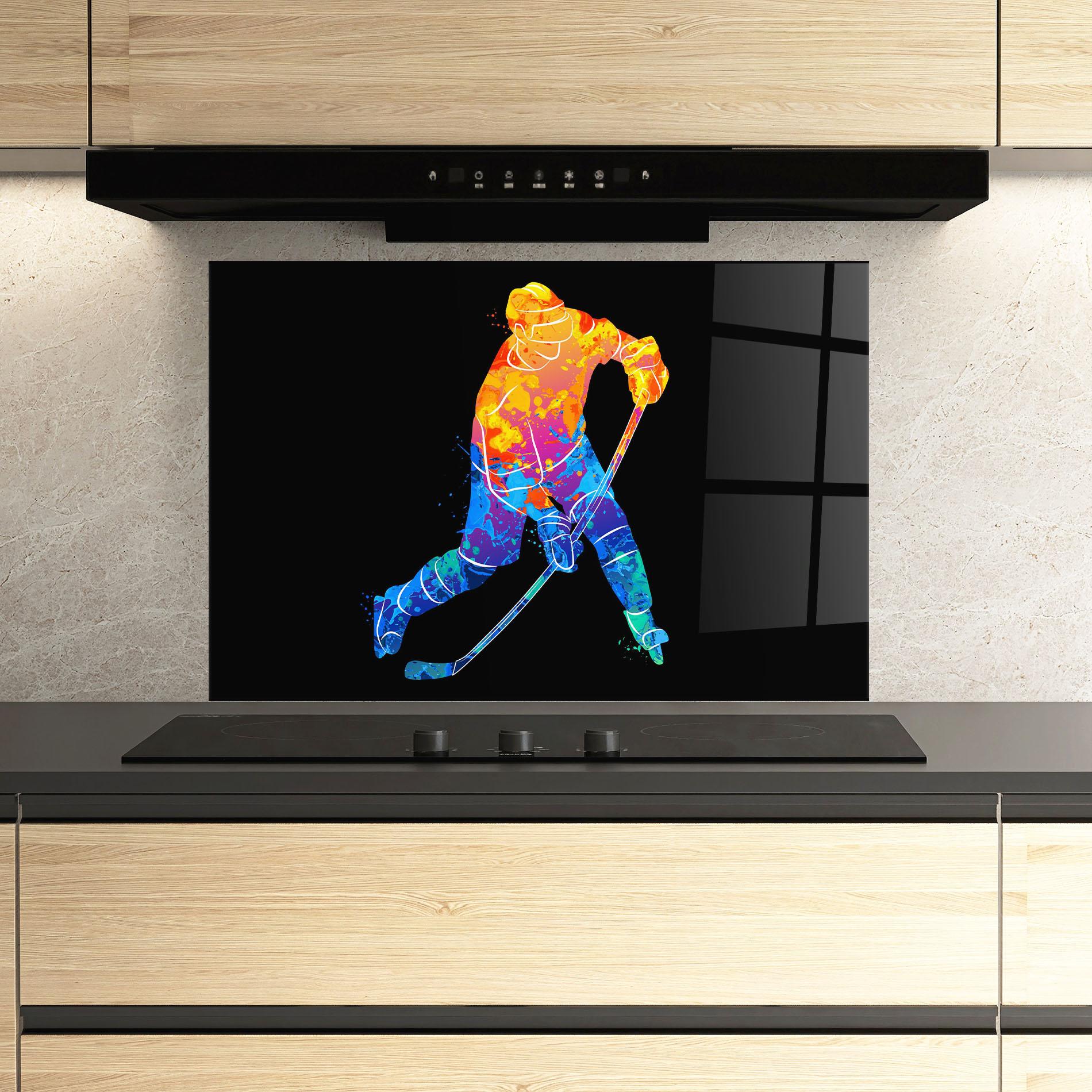 Küchenrückwand Glas Color Mix Hockey mockup 3