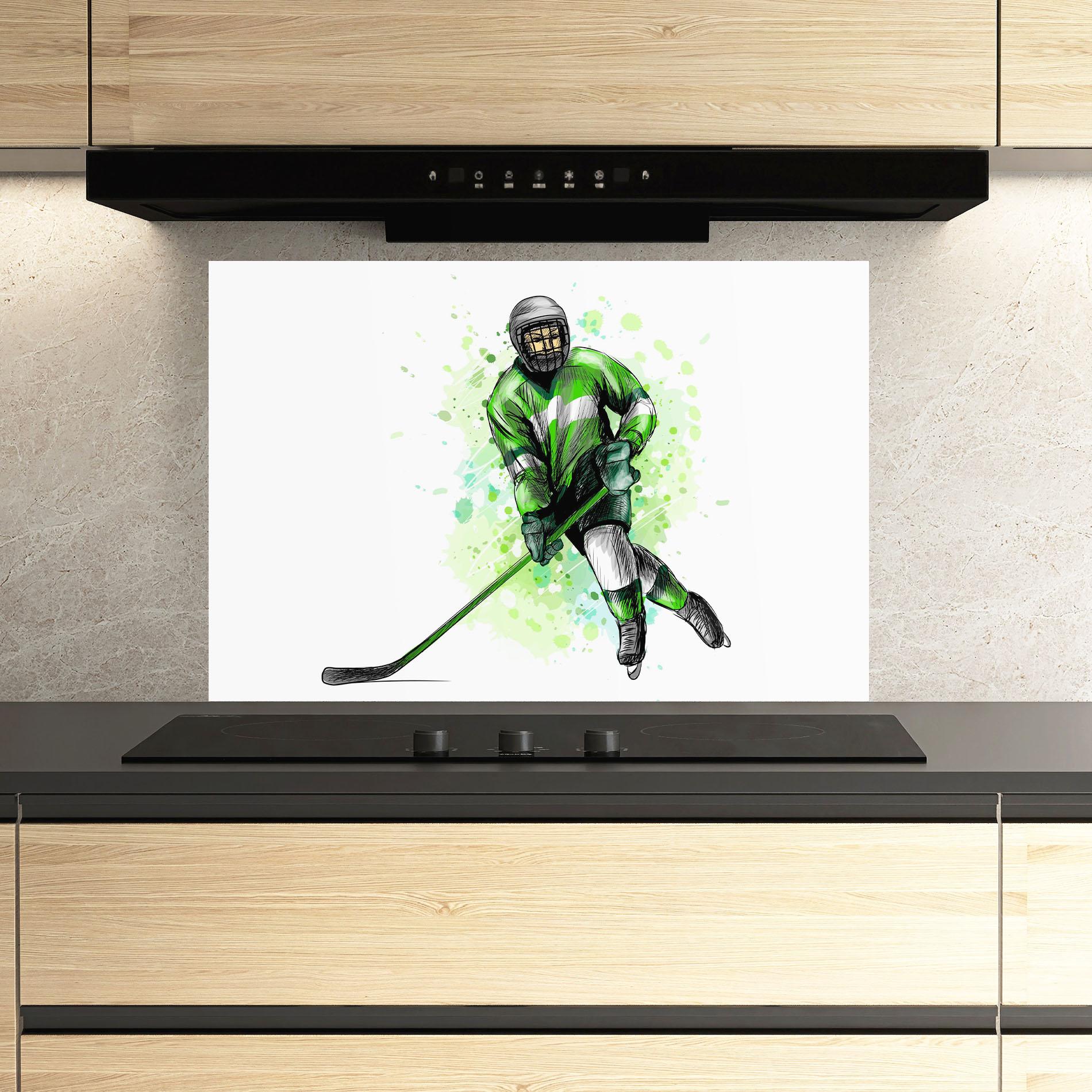 Küchenrückwand Glas Green Hockey mockup 3