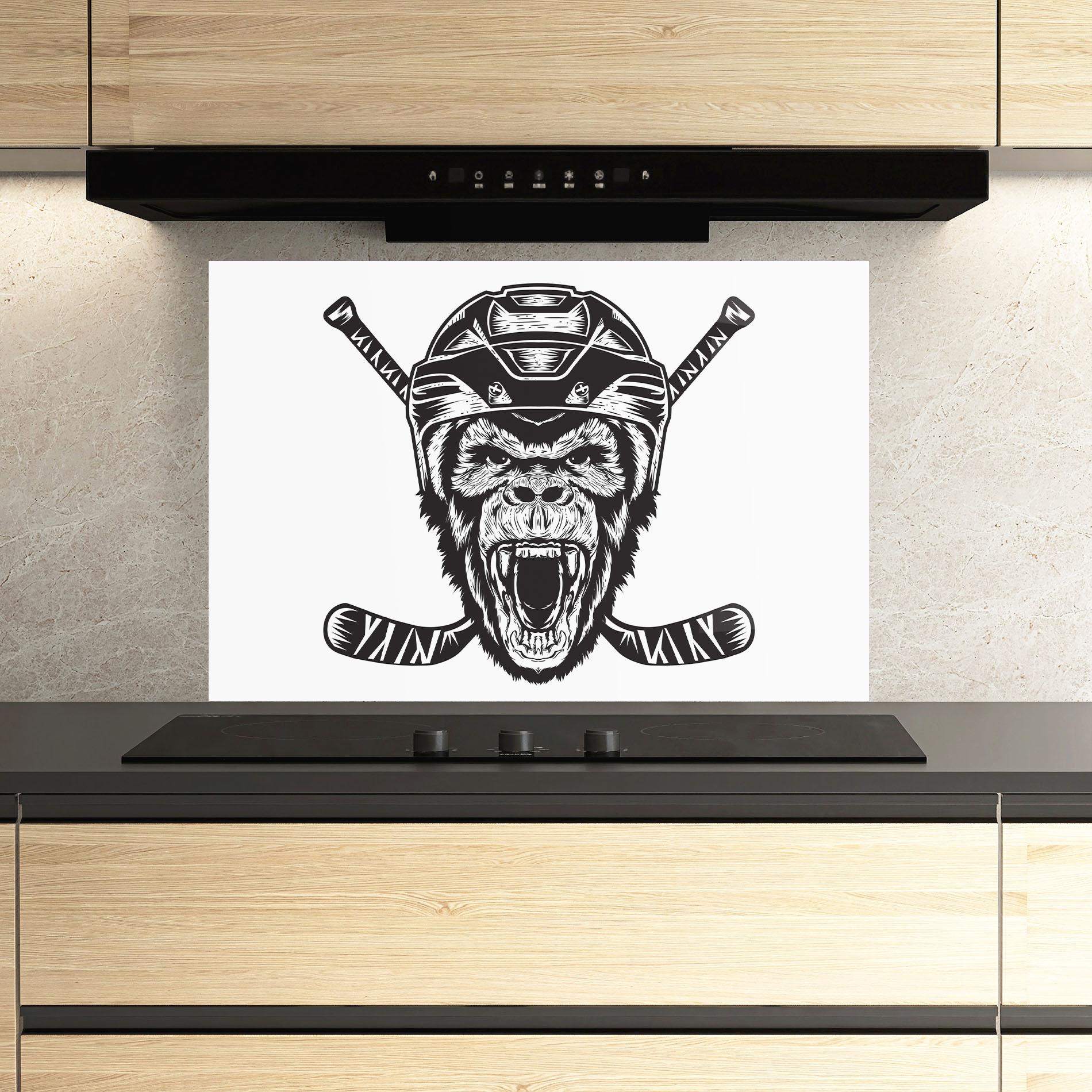 Küchenrückwand Glas Monkey Hockey mockup 3