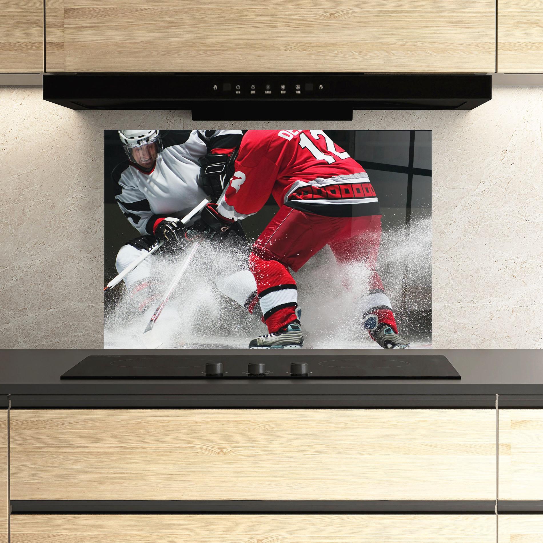 Küchenrückwand Glas Red Hokey Player mockup 3