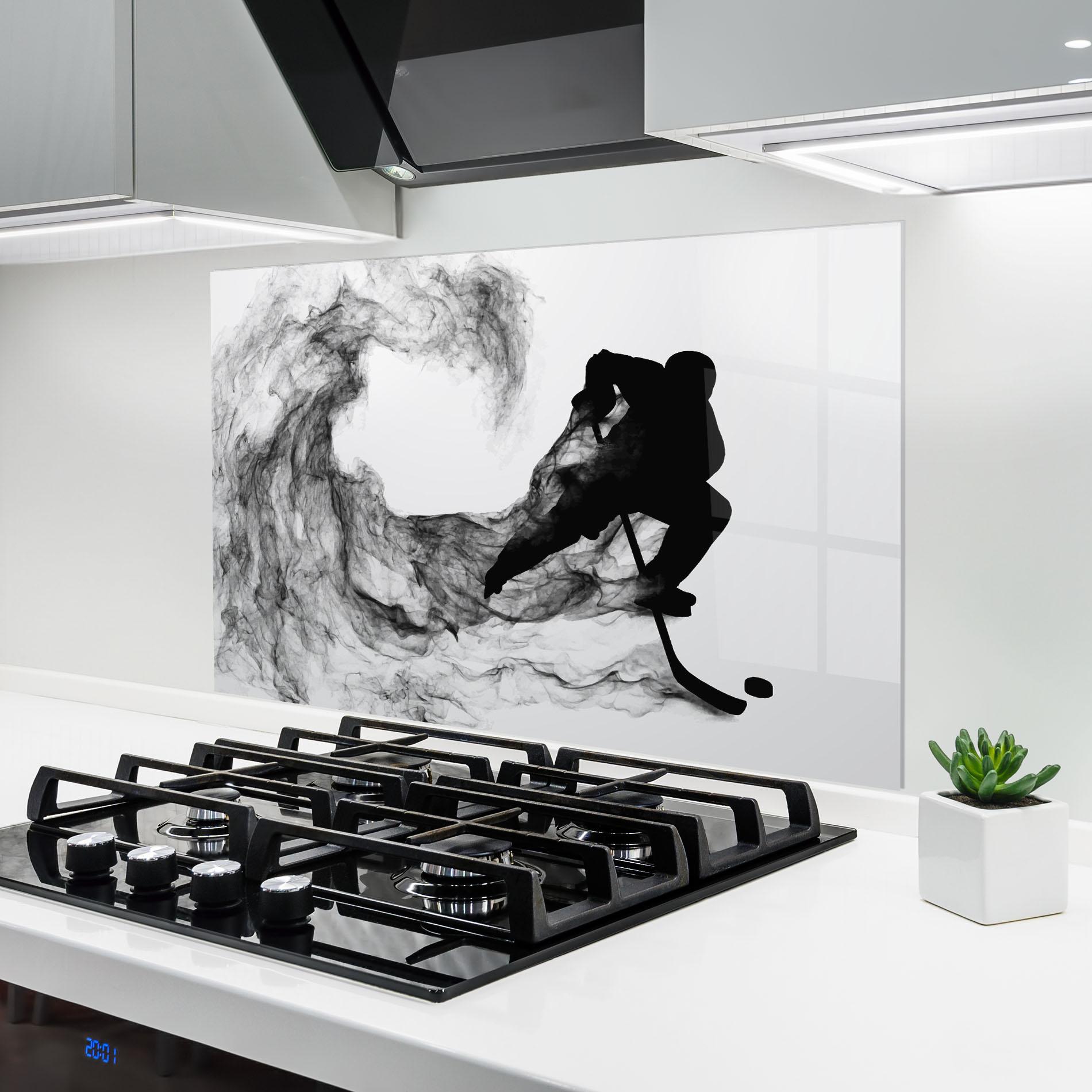 Küchenrückwand Glas Black Smoke Hockey mockup 6