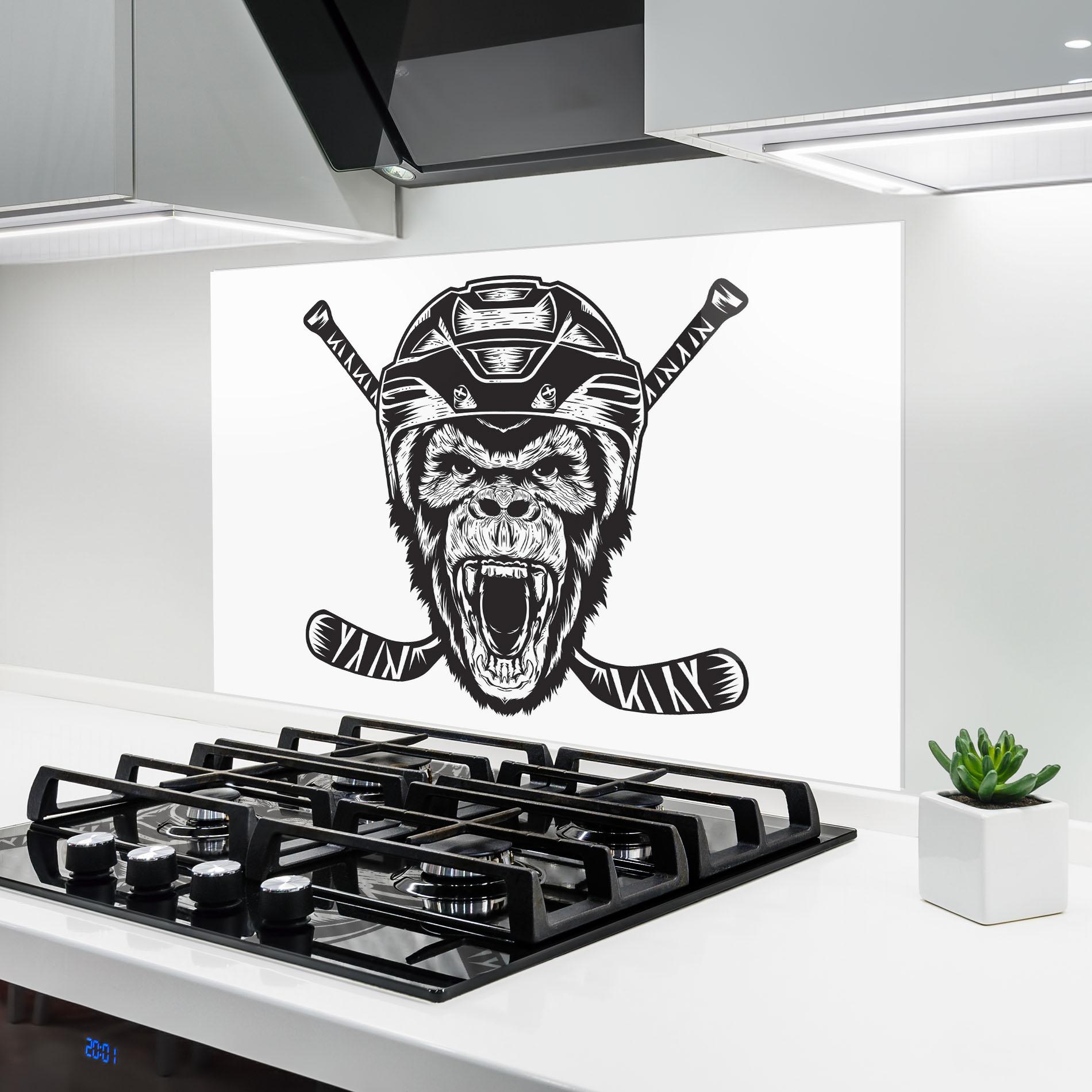 Küchenrückwand Glas Monkey Hockey mockup 6