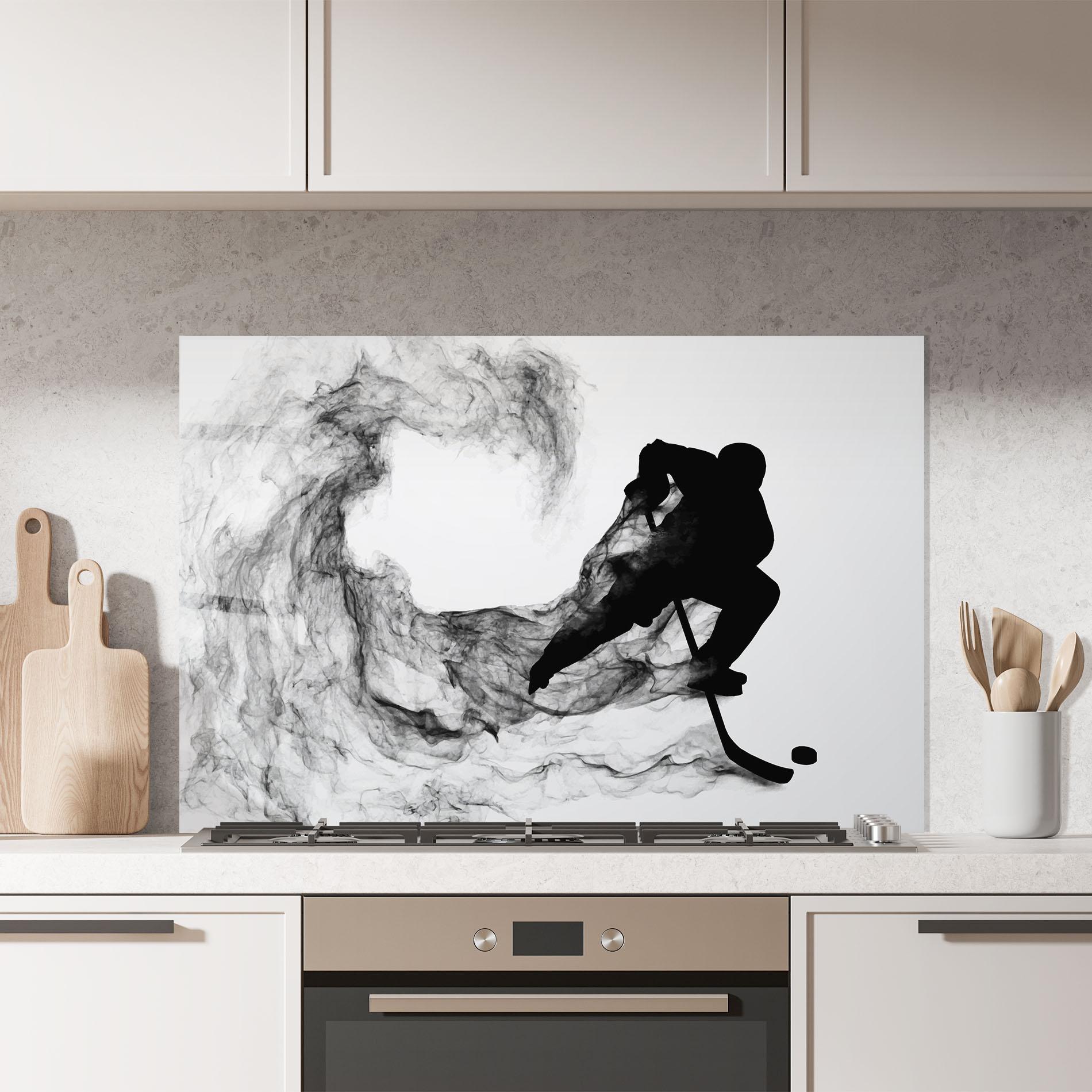Küchenrückwand Glas Black Smoke Hockey mockup 7