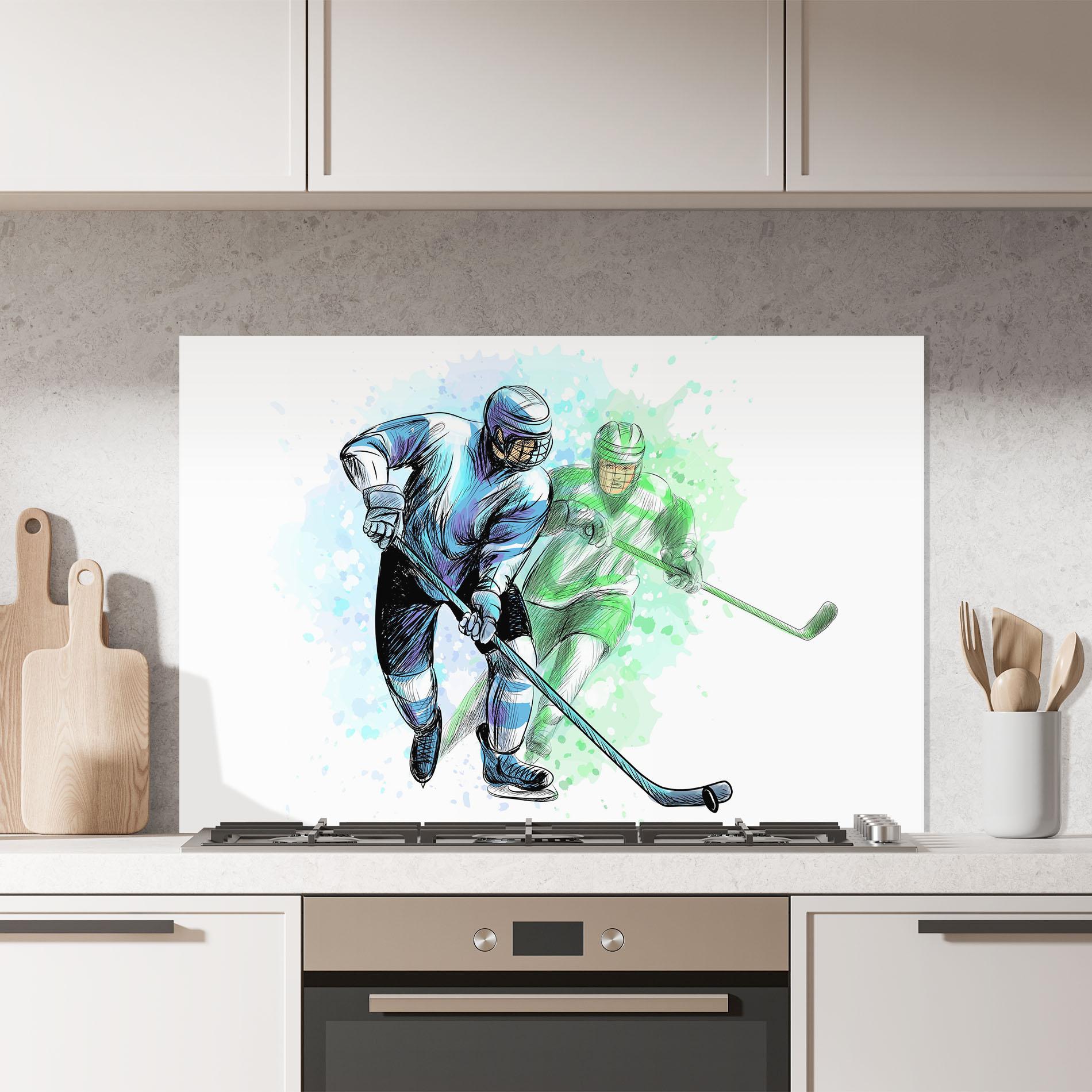 Küchenrückwand Glas Green Blue Hockey mockup 7
