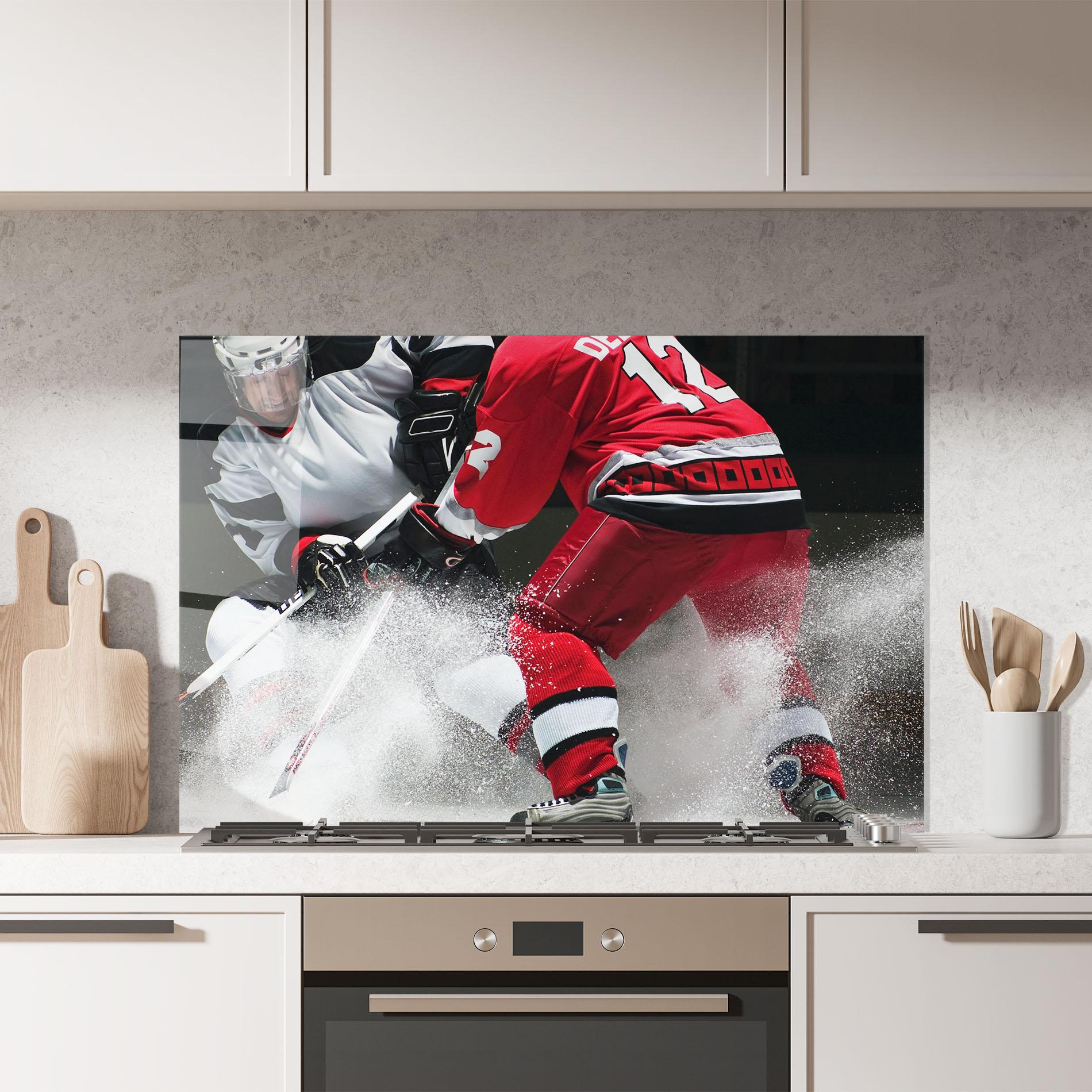 Küchenrückwand Glas Red Hokey Player mockup 7