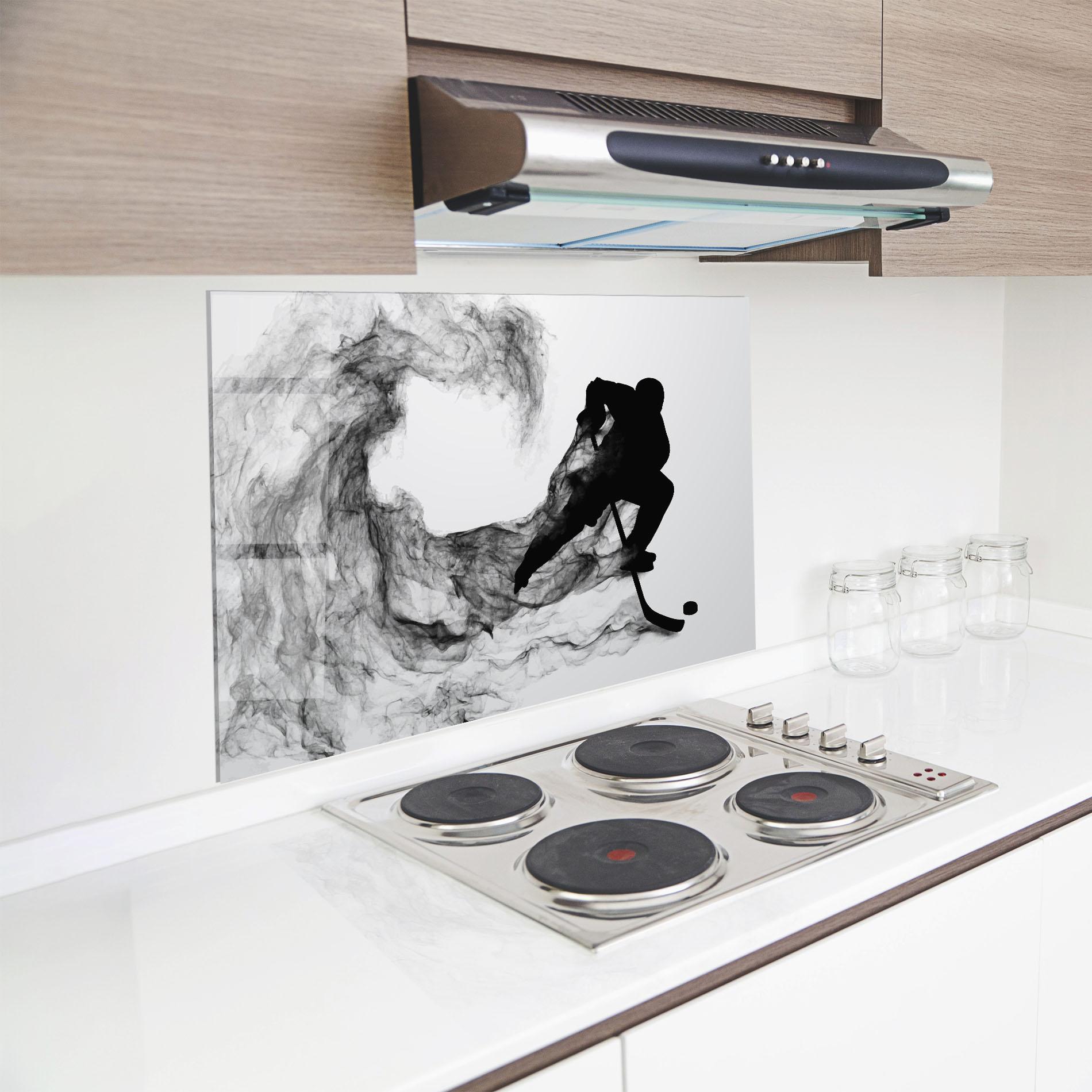 Küchenrückwand Glas Black Smoke Hockey mockup 8