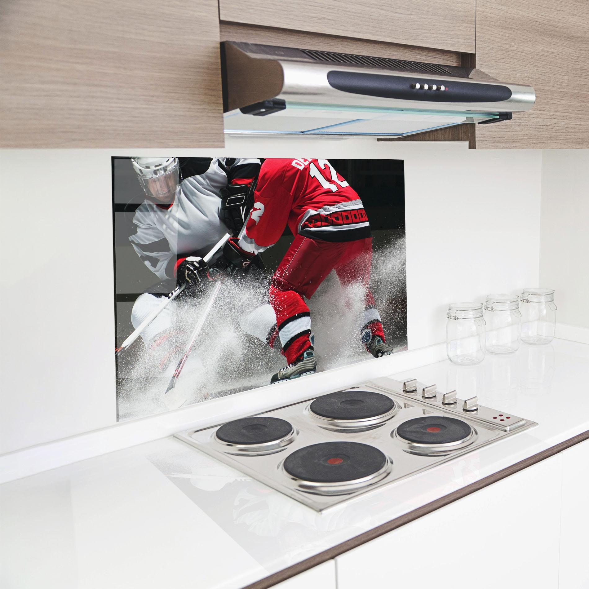 Küchenrückwand Glas Red Hokey Player mockup 8