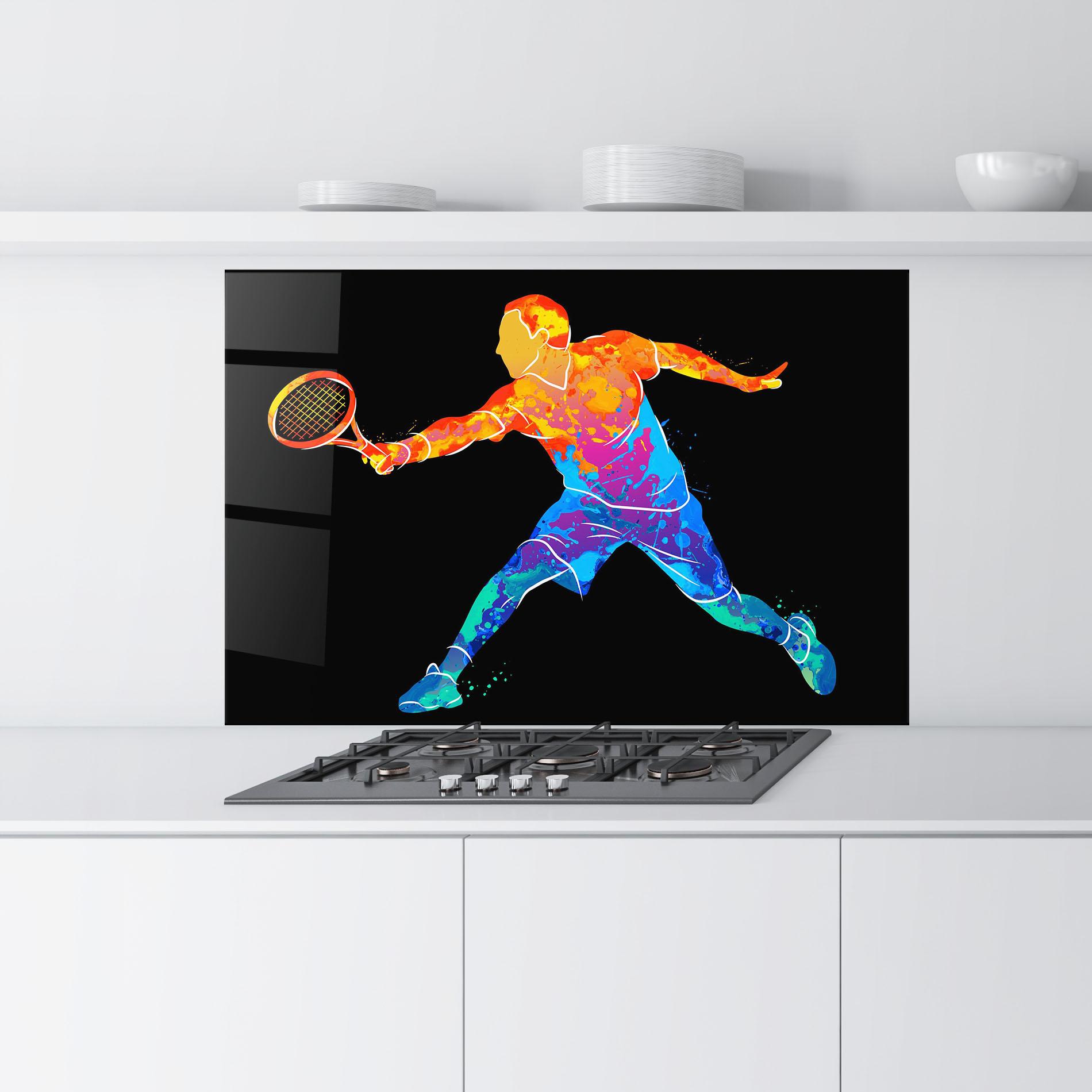 Küchenrückwand Glas Tennis Orange Blue mockup 9