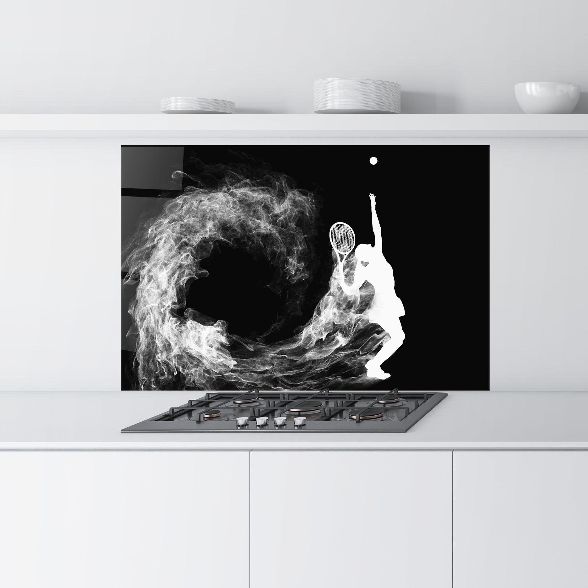 Küchenrückwand Glas White Tennis Smoke mockup 9