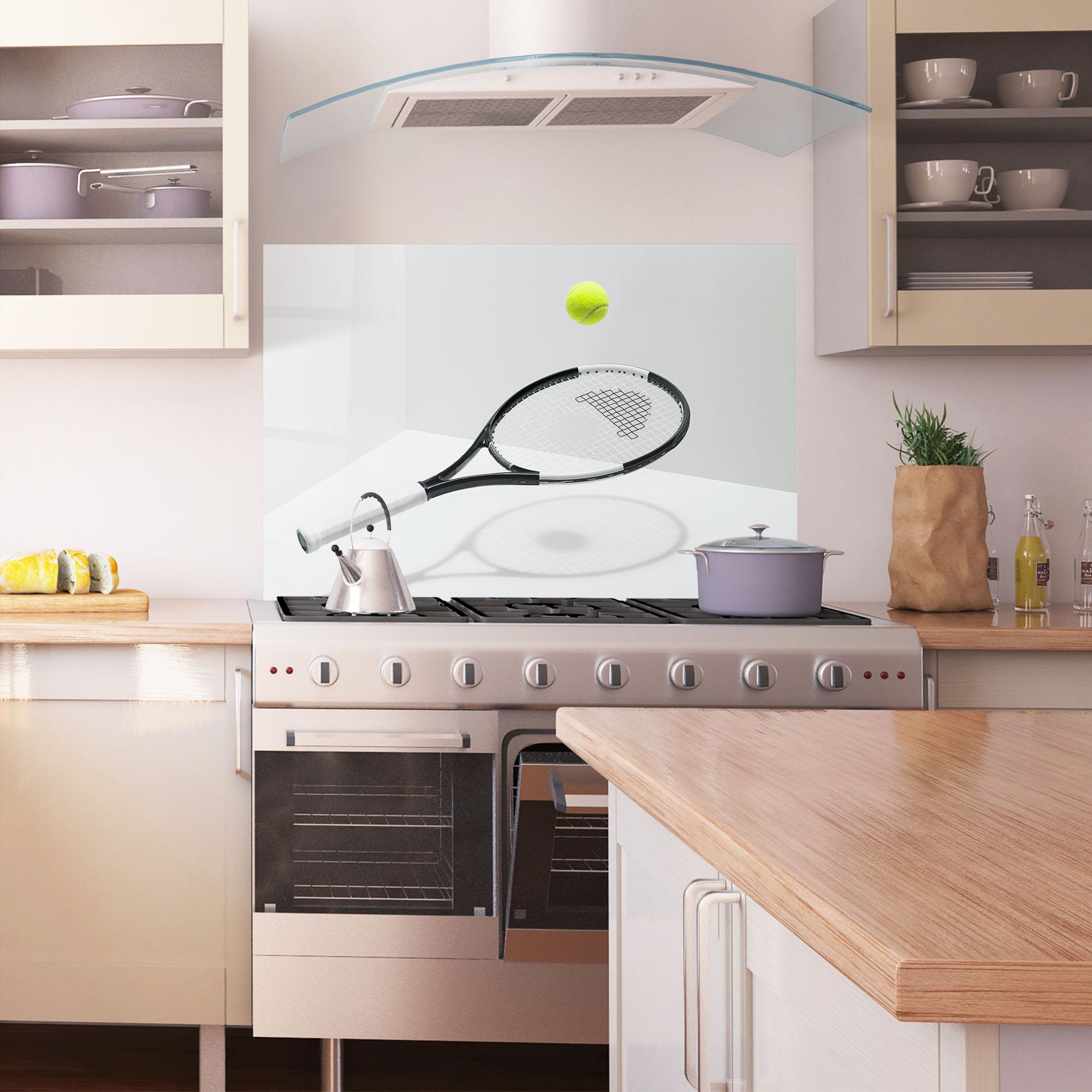 Küchenrückwand Glas Floating Tennis Racket mockup 1
