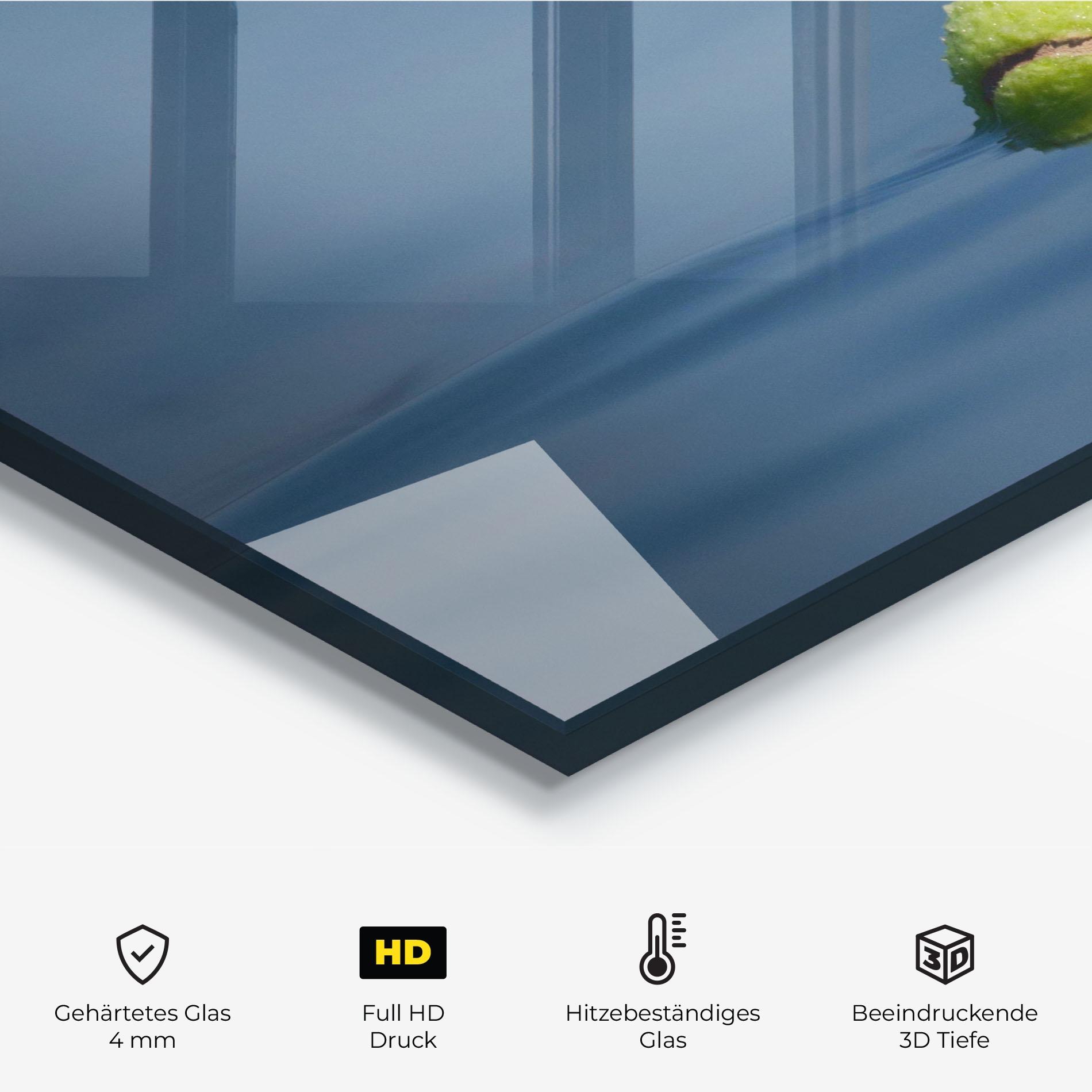 Küchenrückwand Glas Tennis Ball In Water mockup 2