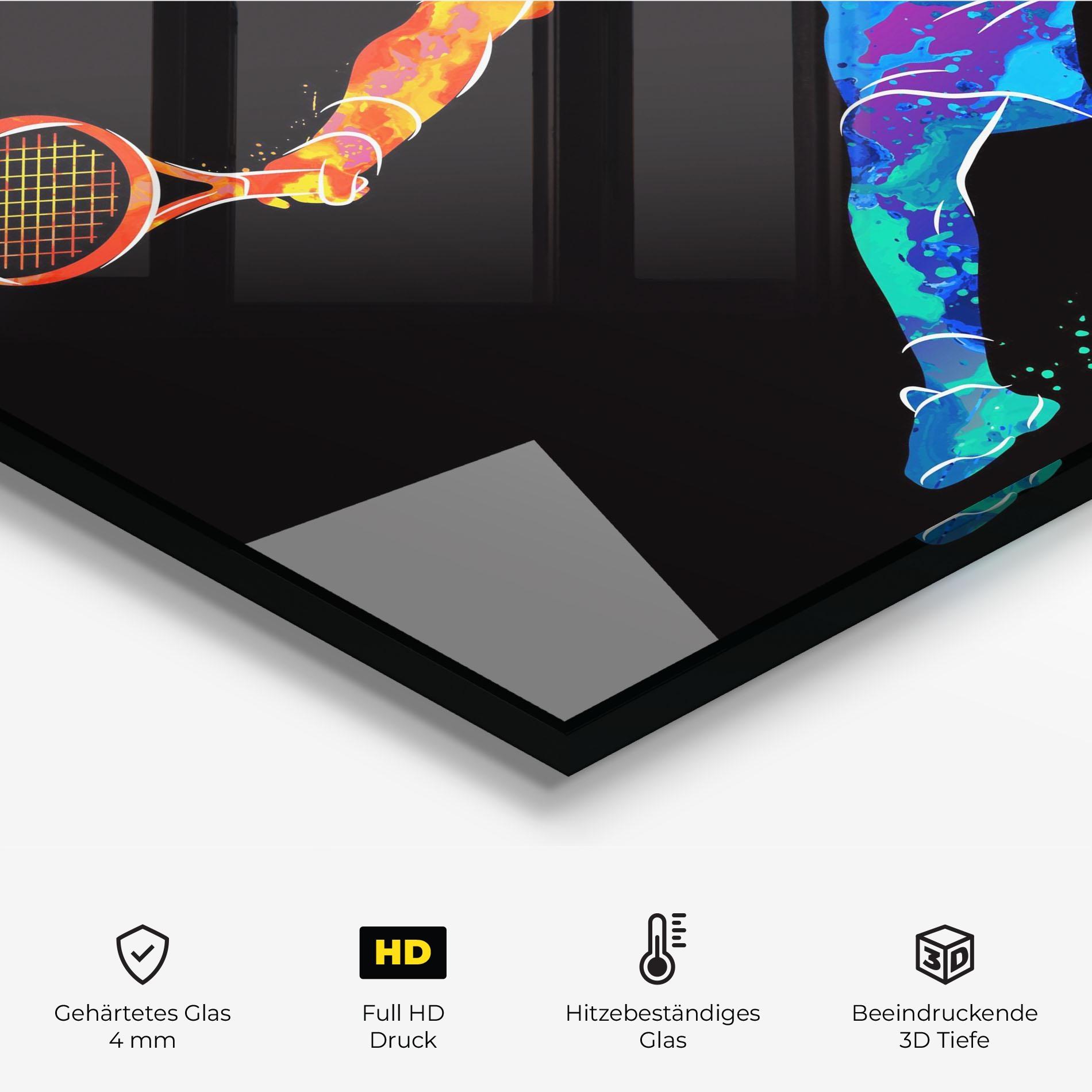 Küchenrückwand Glas Tennis Orange Blue mockup 2