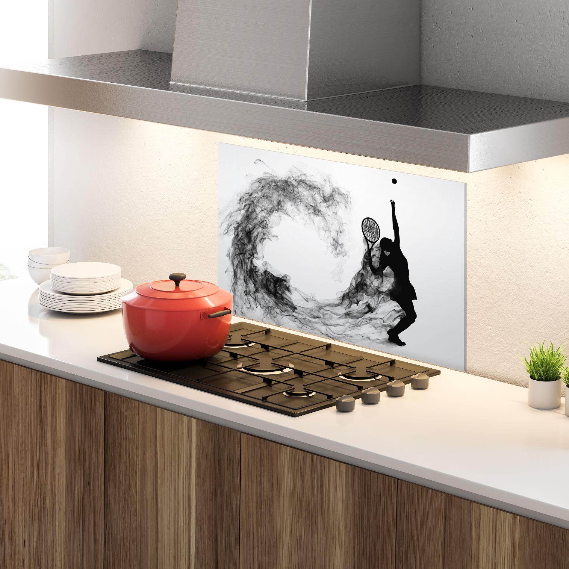 Küchenrückwand Glas Black Tennis Smoke mockup 4