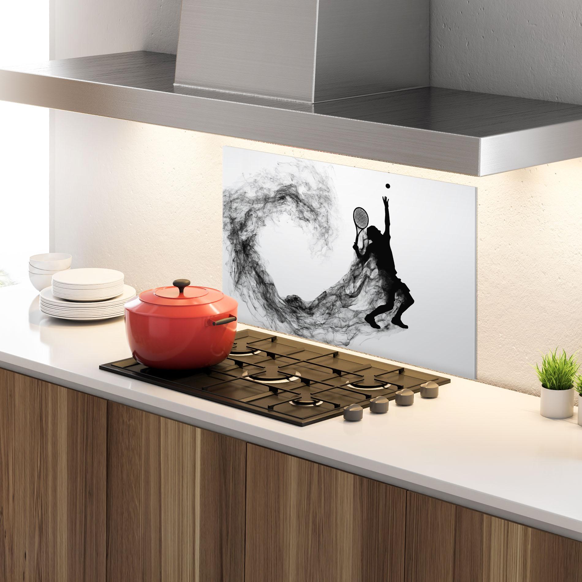 Küchenrückwand Glas Tennis Black Smoke mockup 4