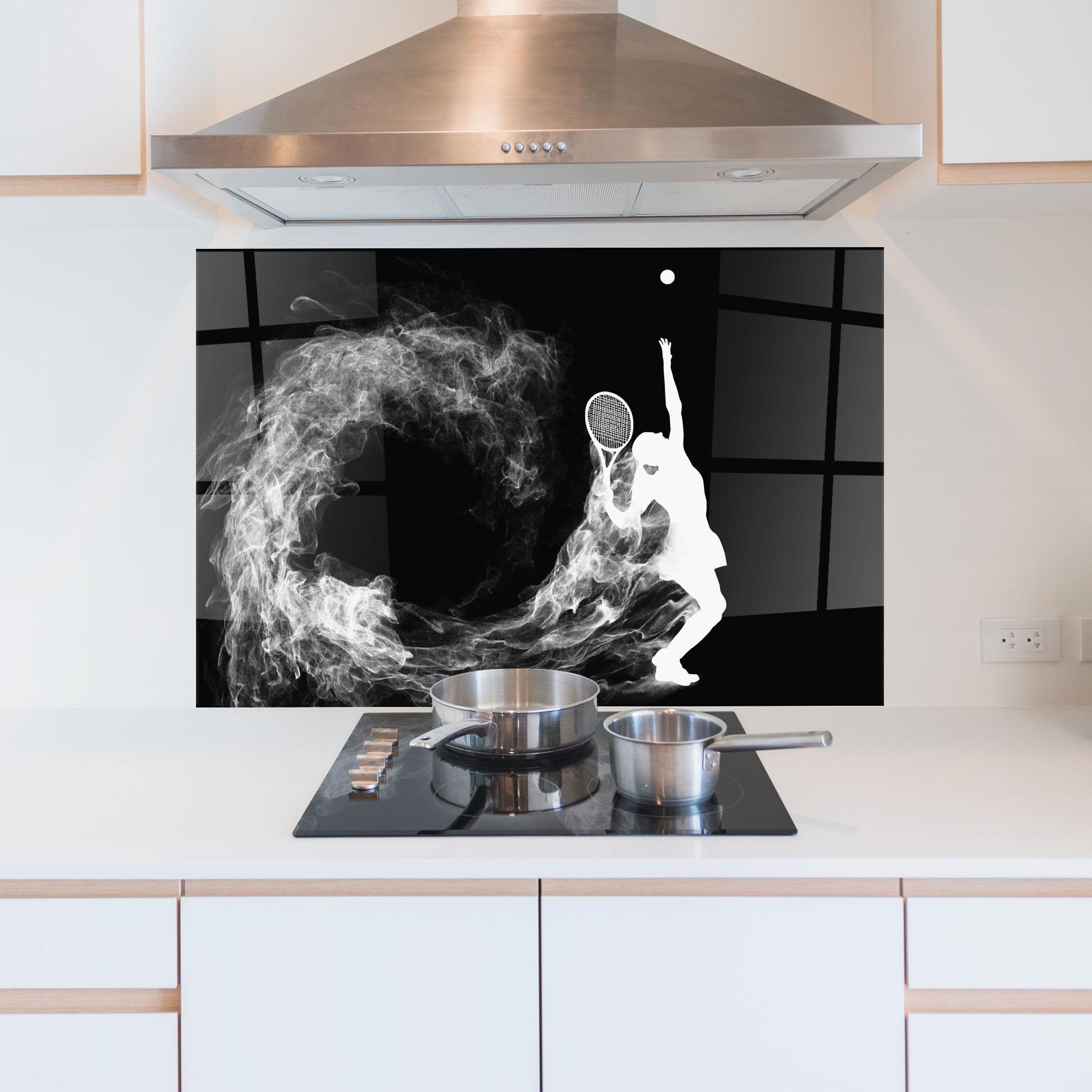 Küchenrückwand Glas White Tennis Smoke mockup 5