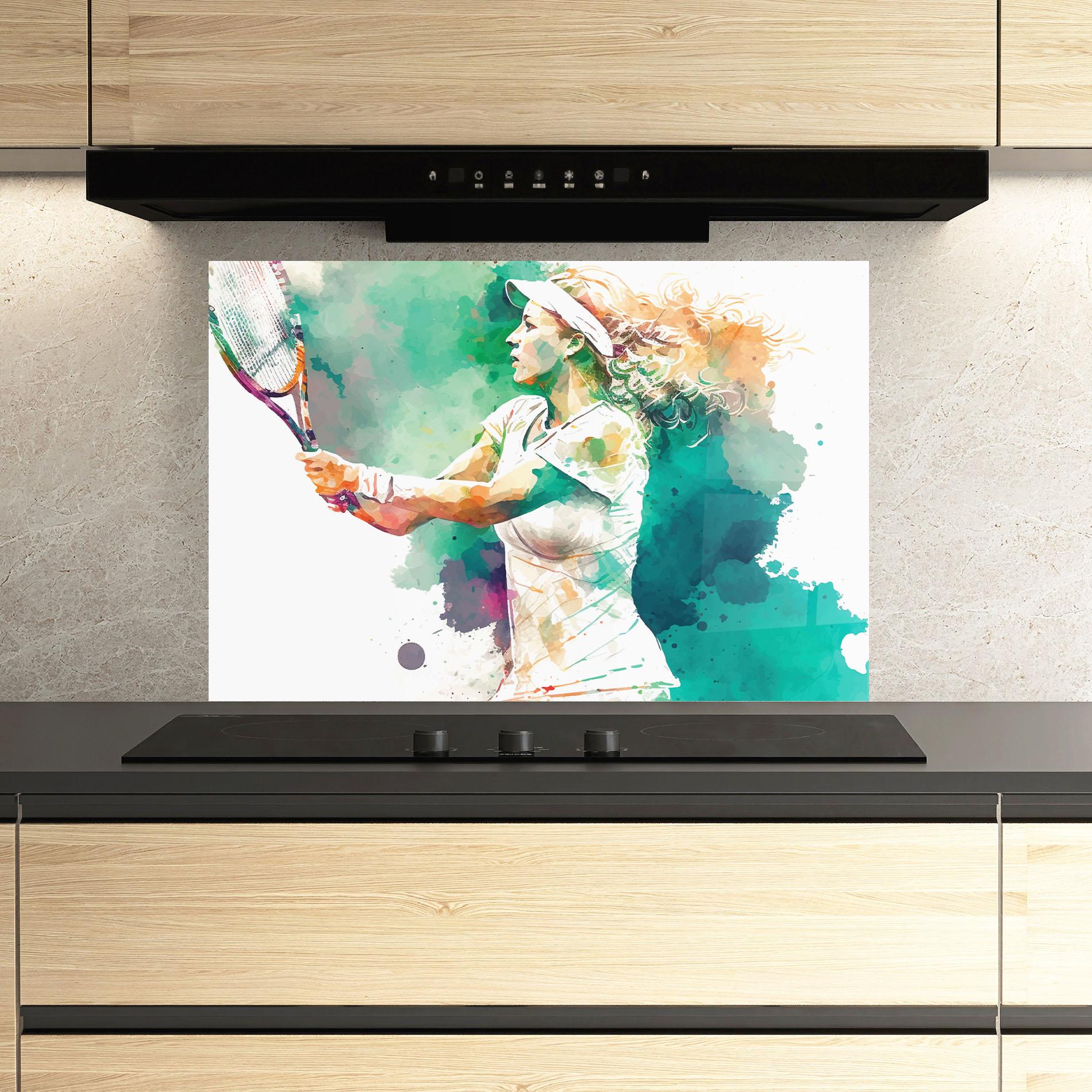 Küchenrückwand Glas Green Art Tennis mockup 3