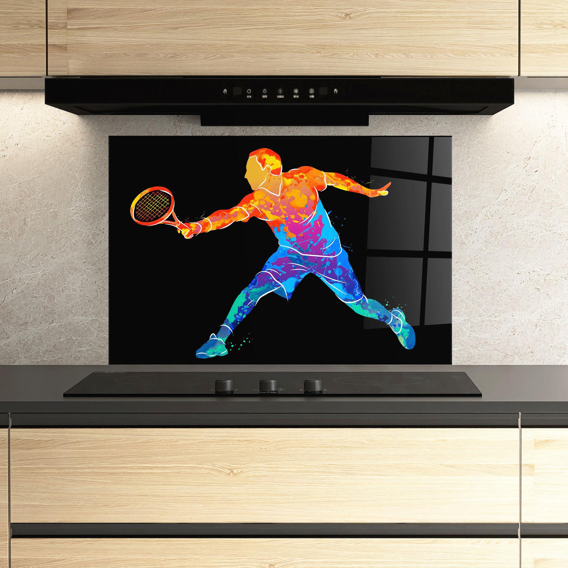 Küchenrückwand Glas Tennis Orange Blue mockup 3