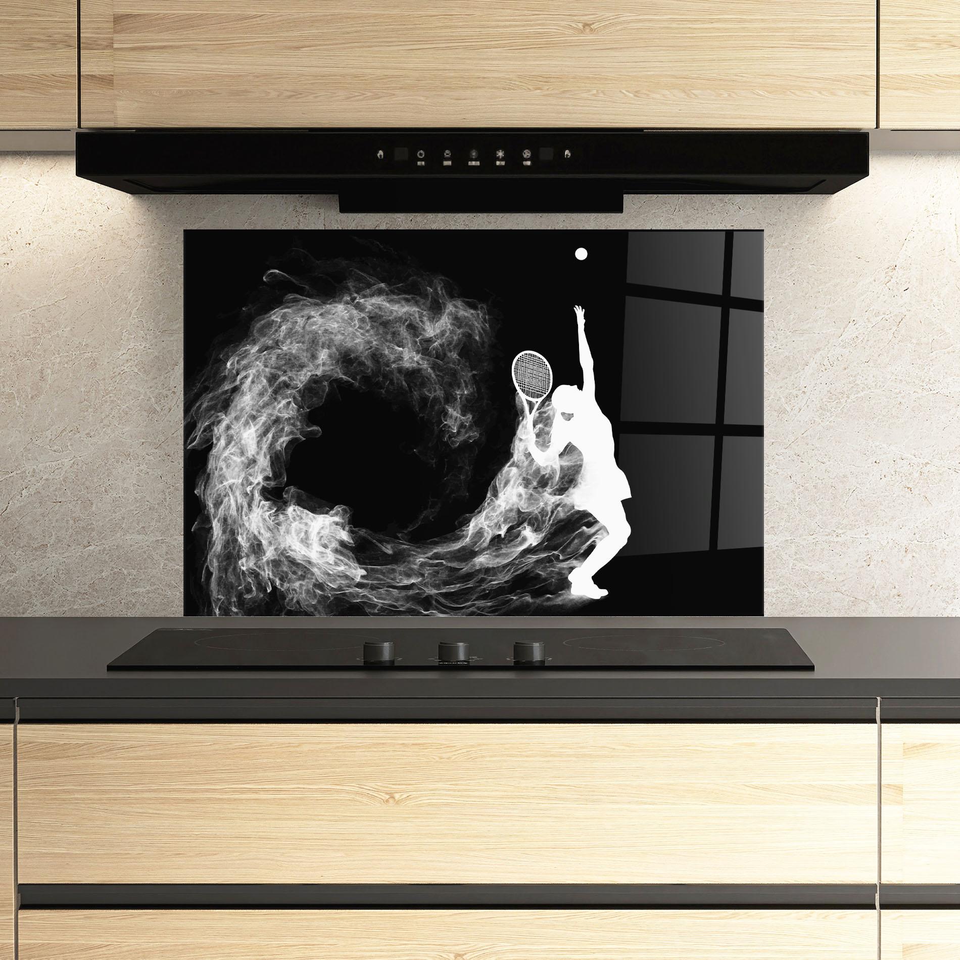 Küchenrückwand Glas White Tennis Smoke mockup 3