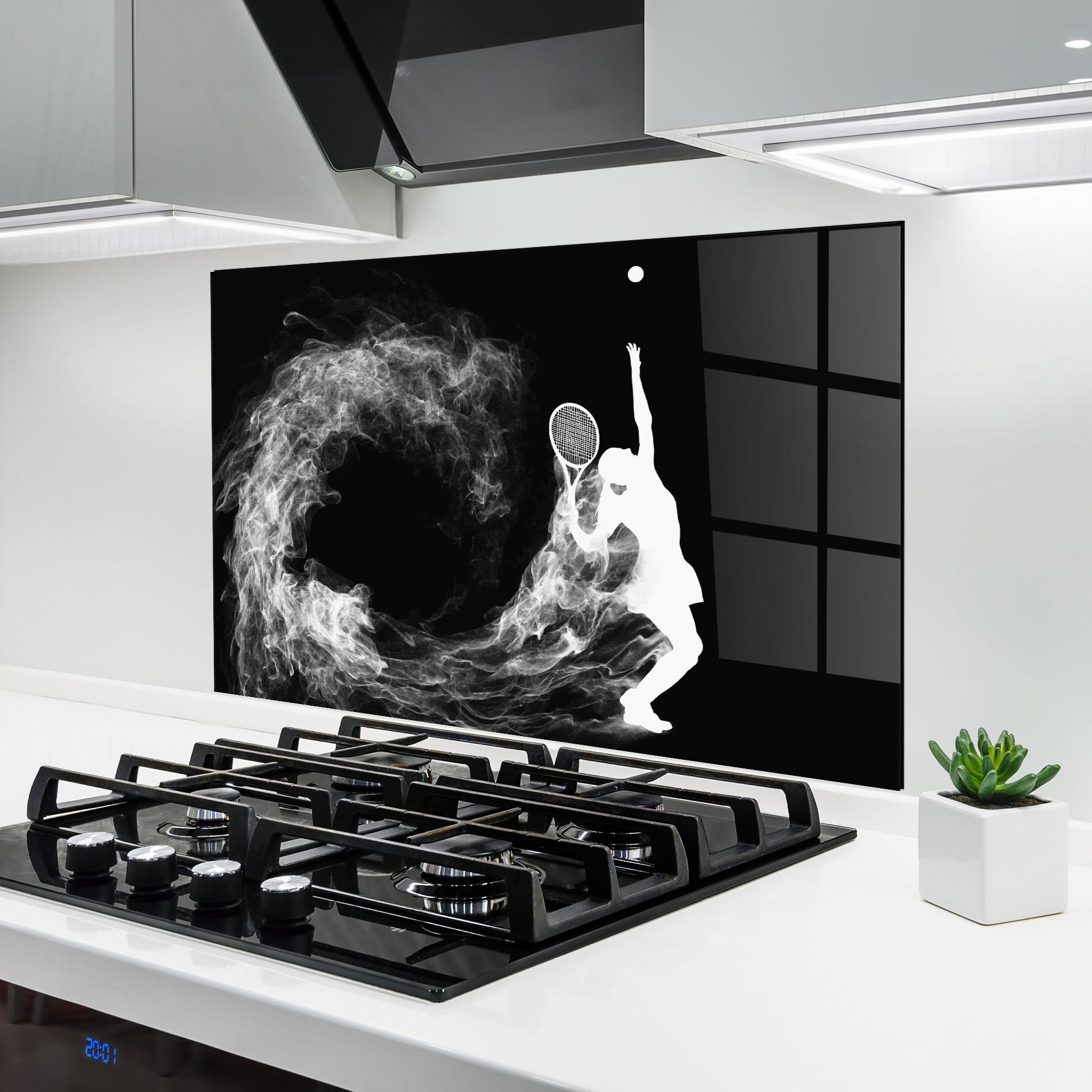 Küchenrückwand Glas White Tennis Smoke mockup 6