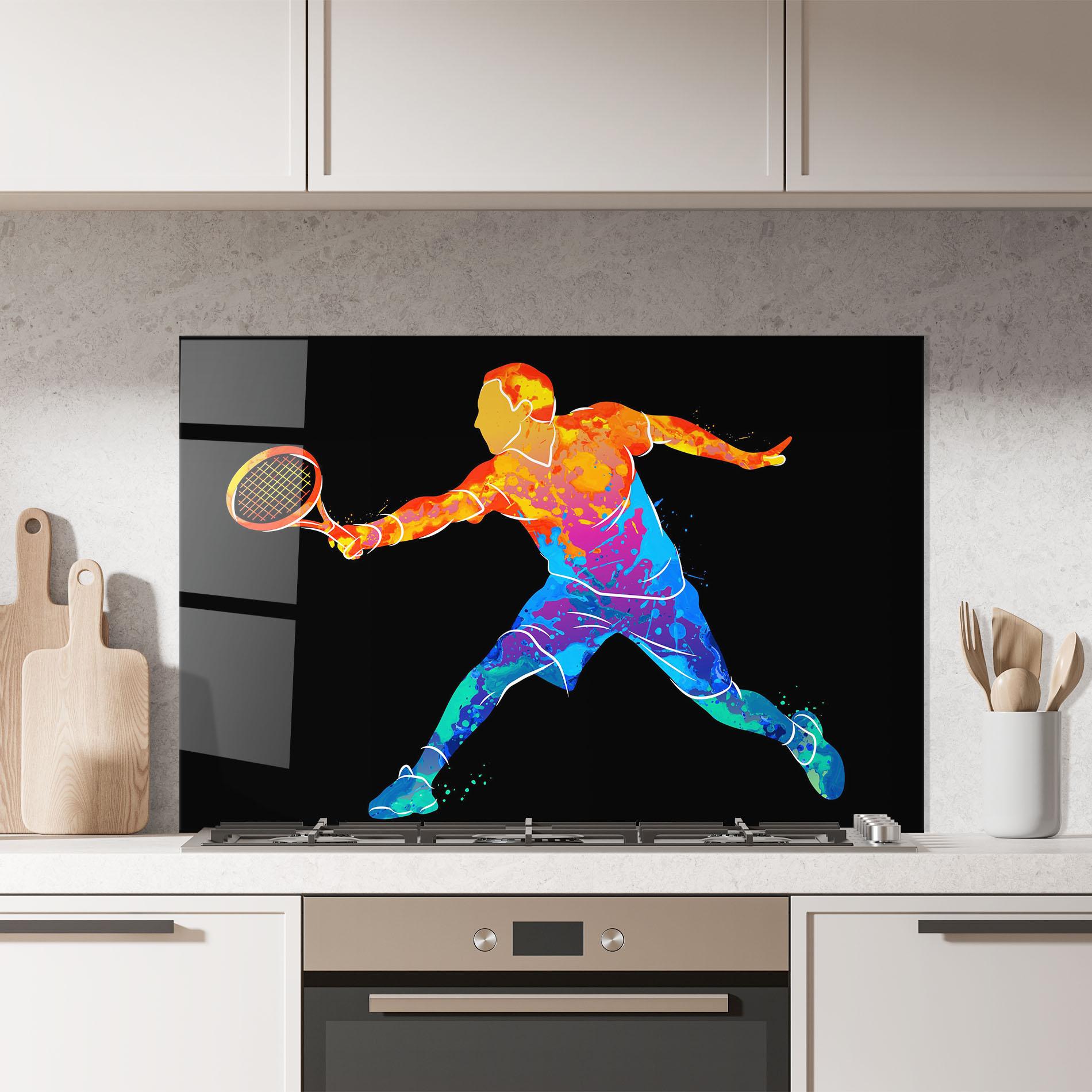 Küchenrückwand Glas Tennis Orange Blue mockup 7