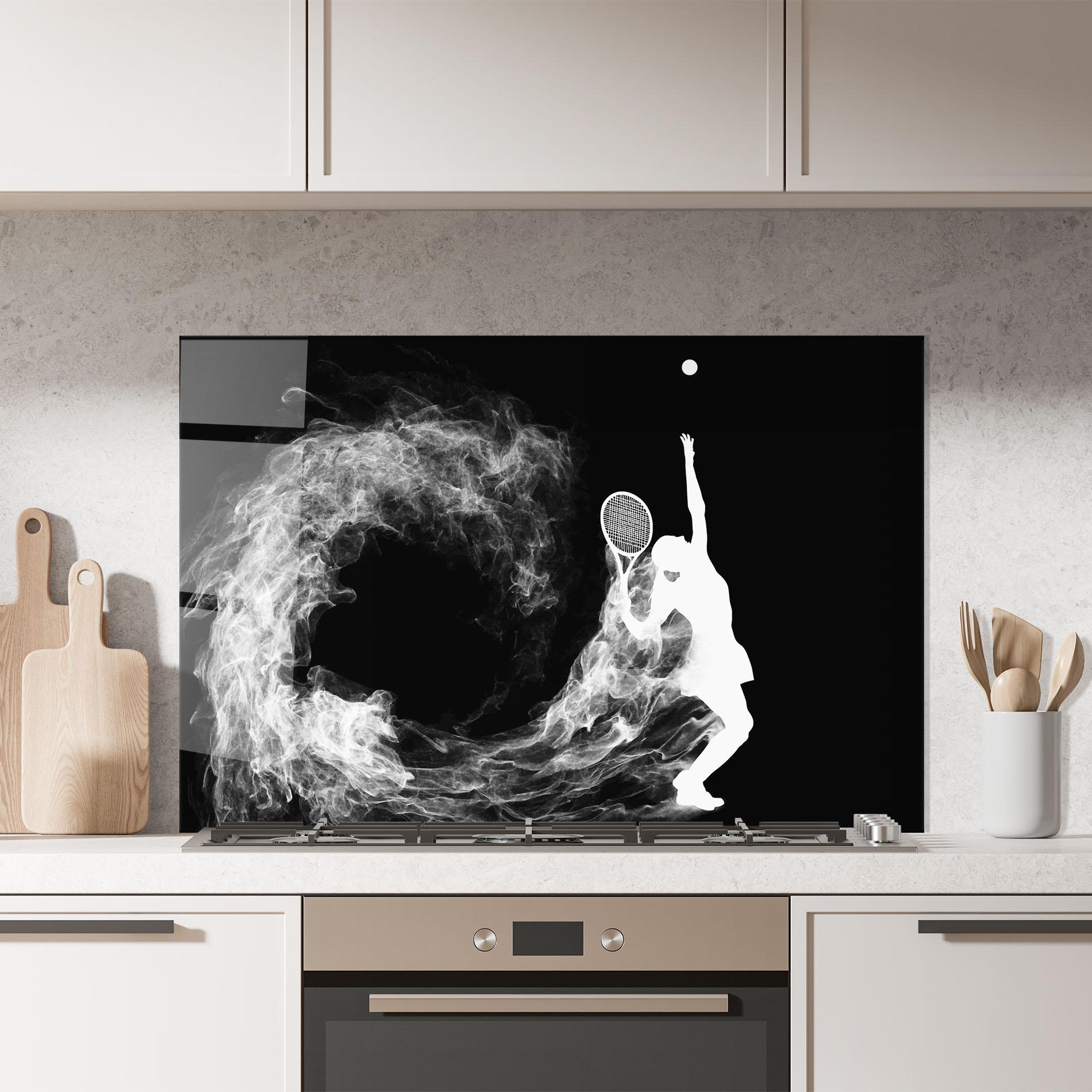 Küchenrückwand Glas White Tennis Smoke mockup 7