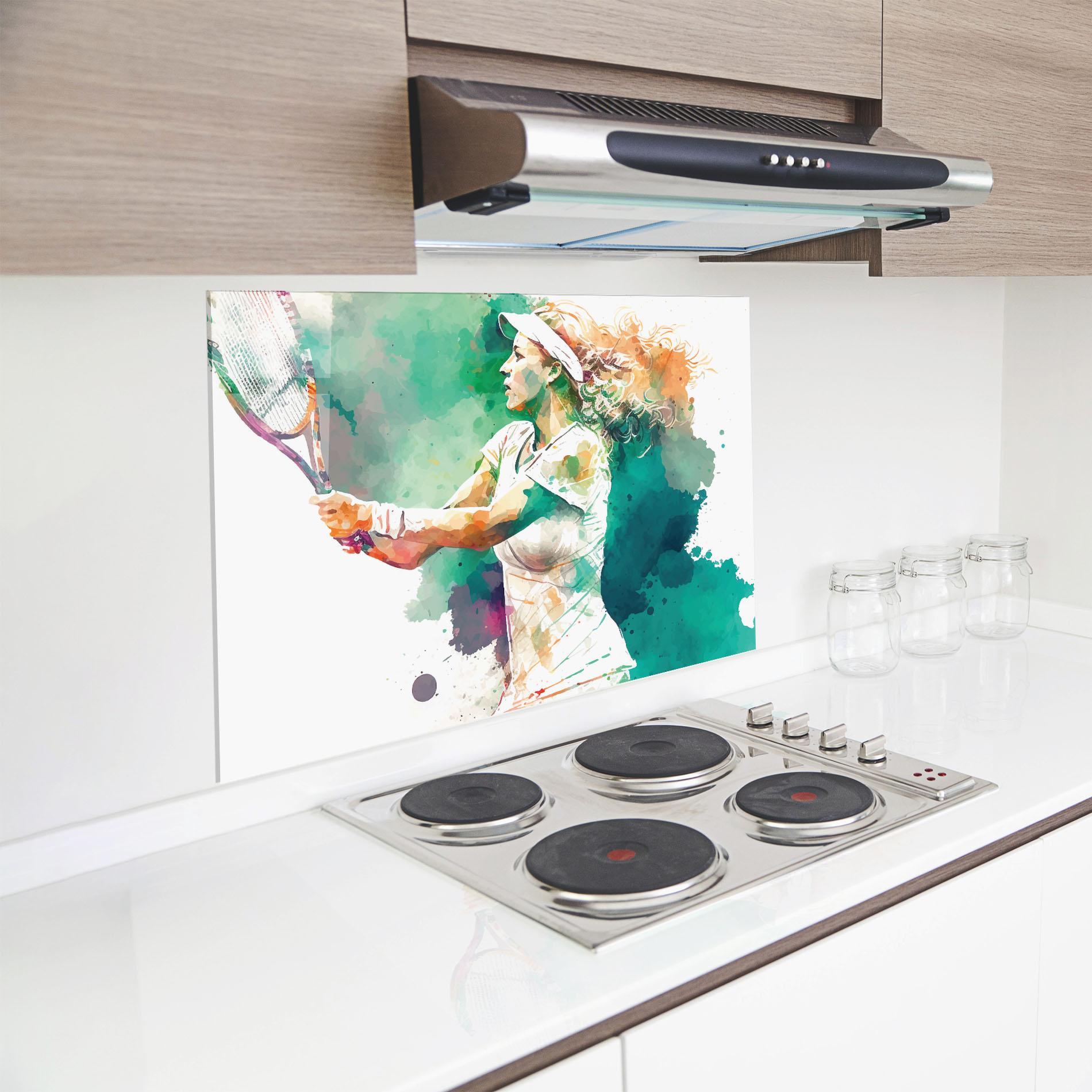 Küchenrückwand Glas Green Art Tennis mockup 8