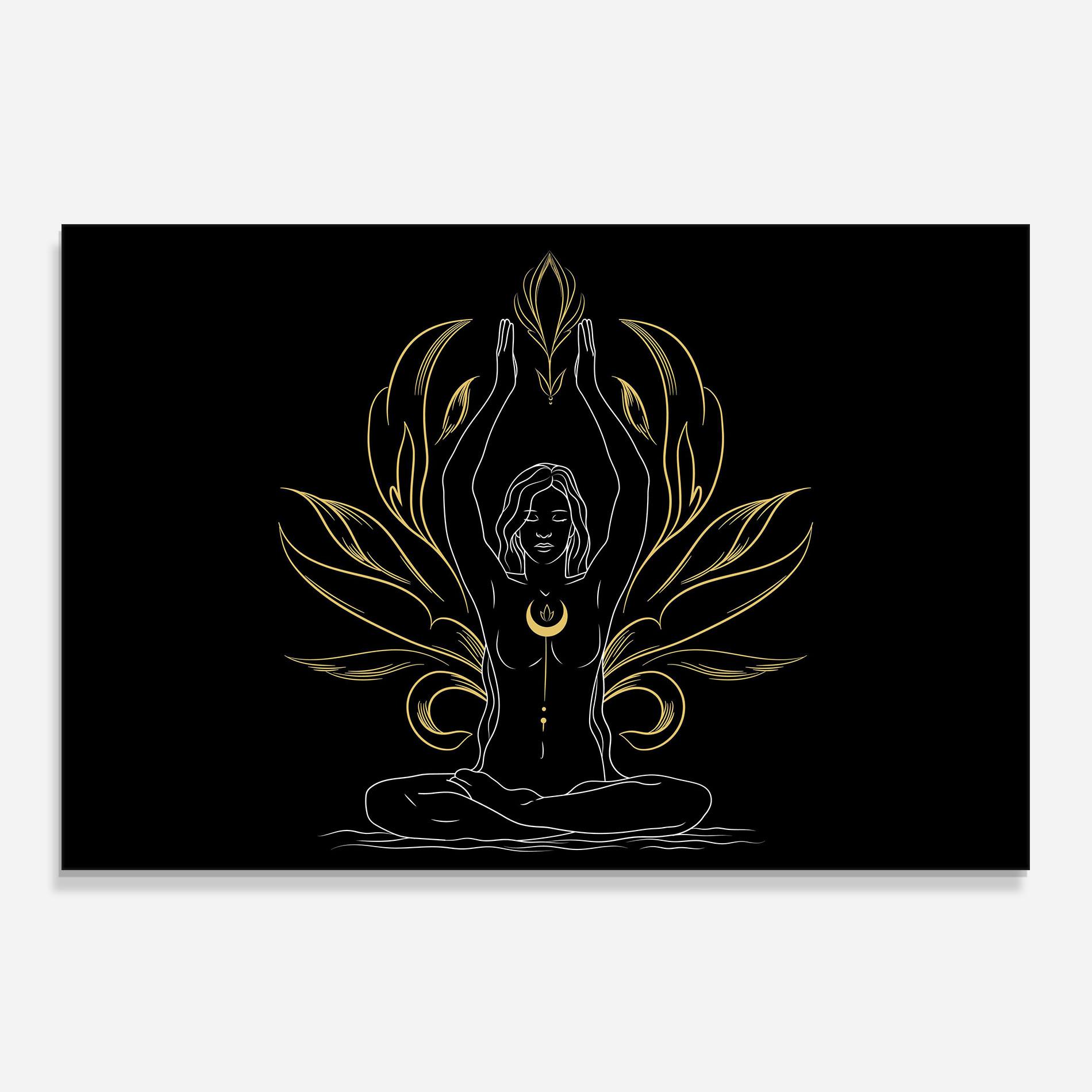 Küchenrückwand Glas Gold Yoga Pose mockup 0
