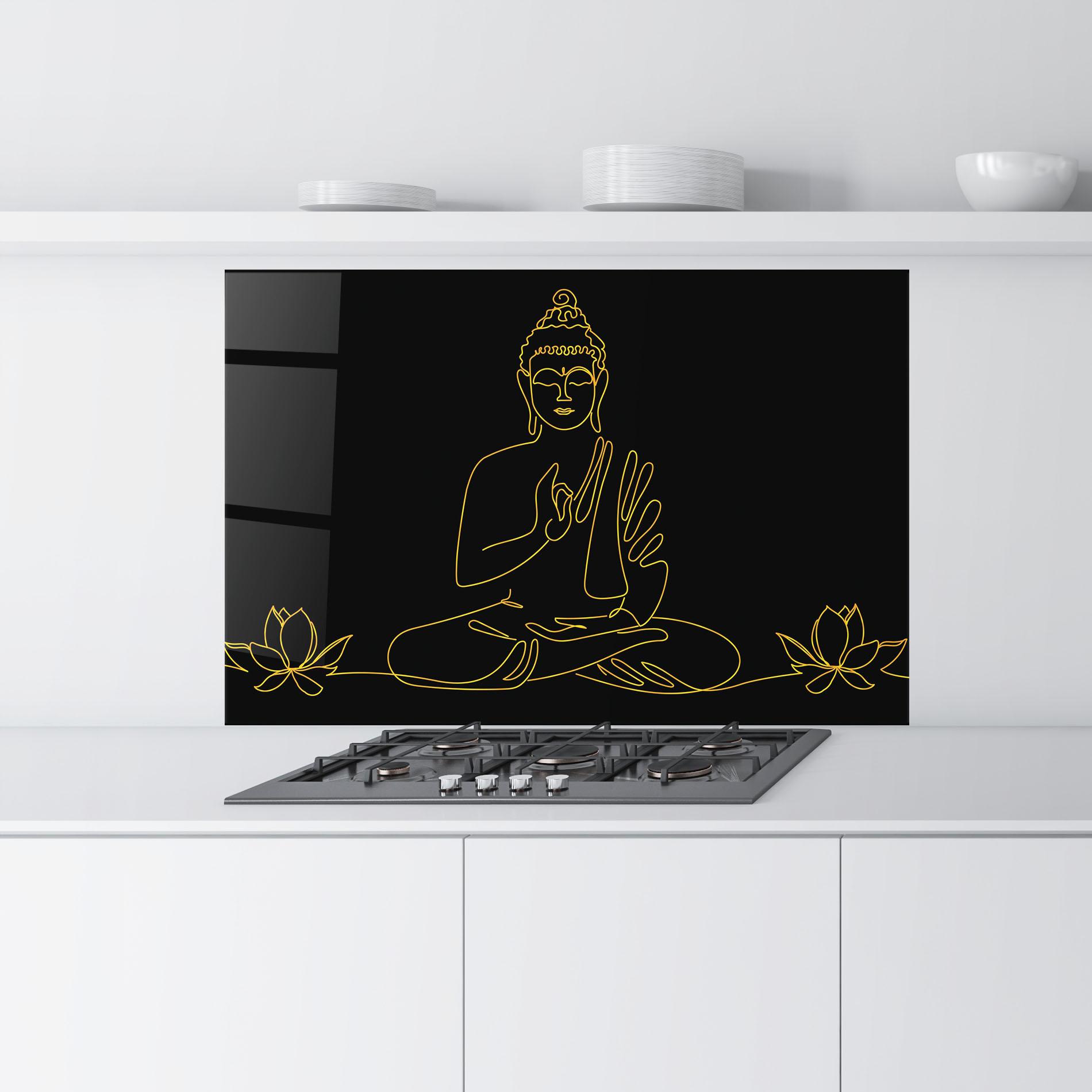 Küchenrückwand Glas Buddha Gold Line mockup 9