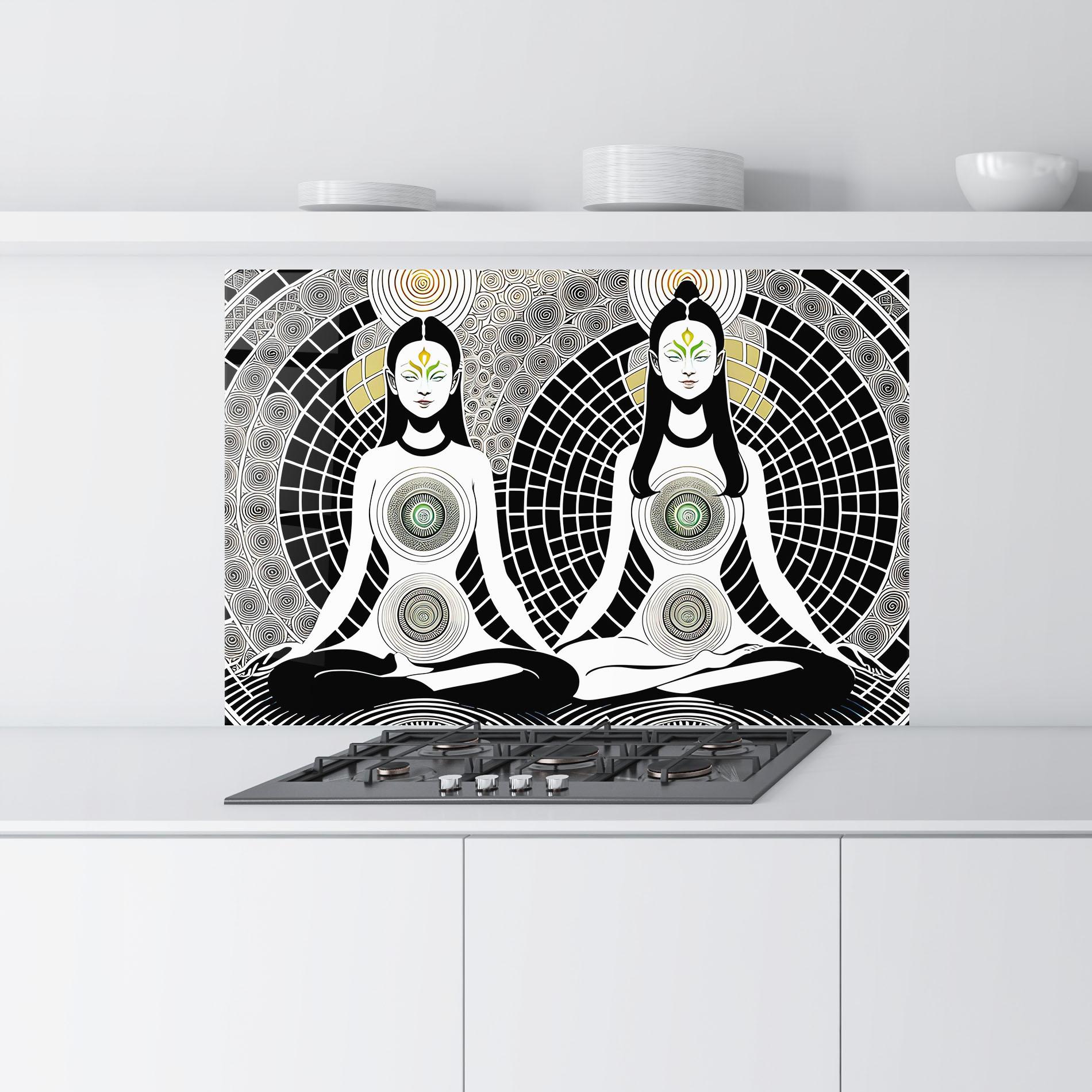 Küchenrückwand Glas Clolorful Meditation mockup 9