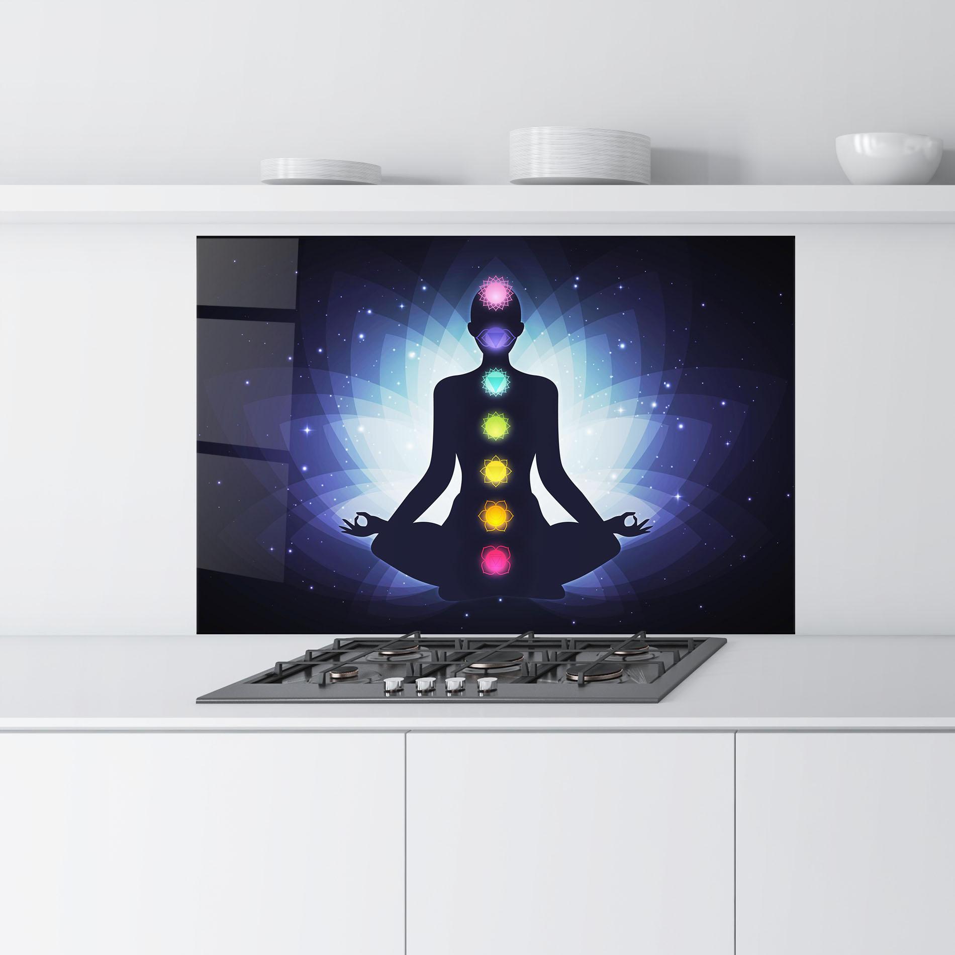 Küchenrückwand Glas Flower Meditation mockup 9