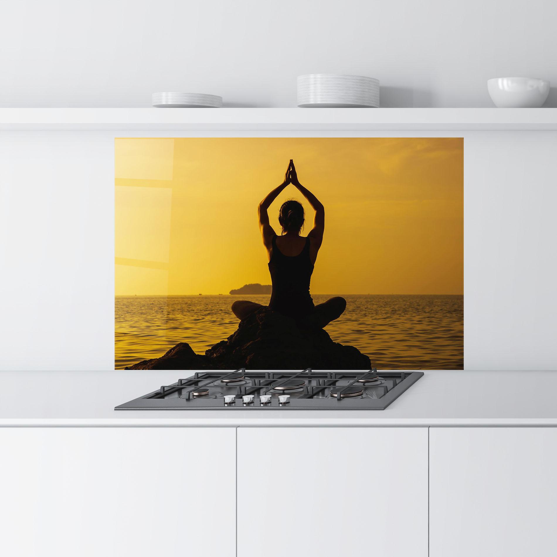 Küchenrückwand Glas Meditation On Sunset mockup 9