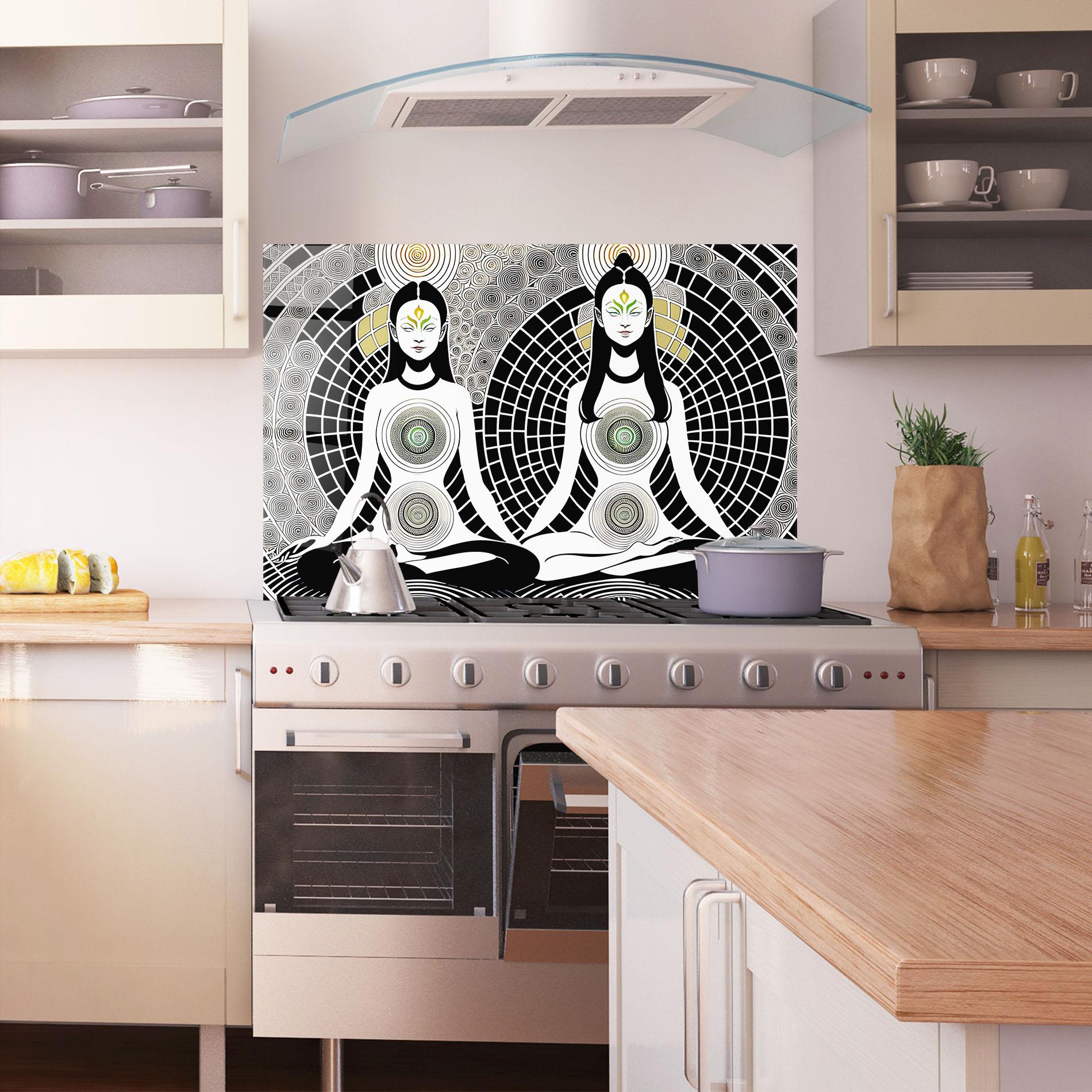 Küchenrückwand Glas Clolorful Meditation mockup 1