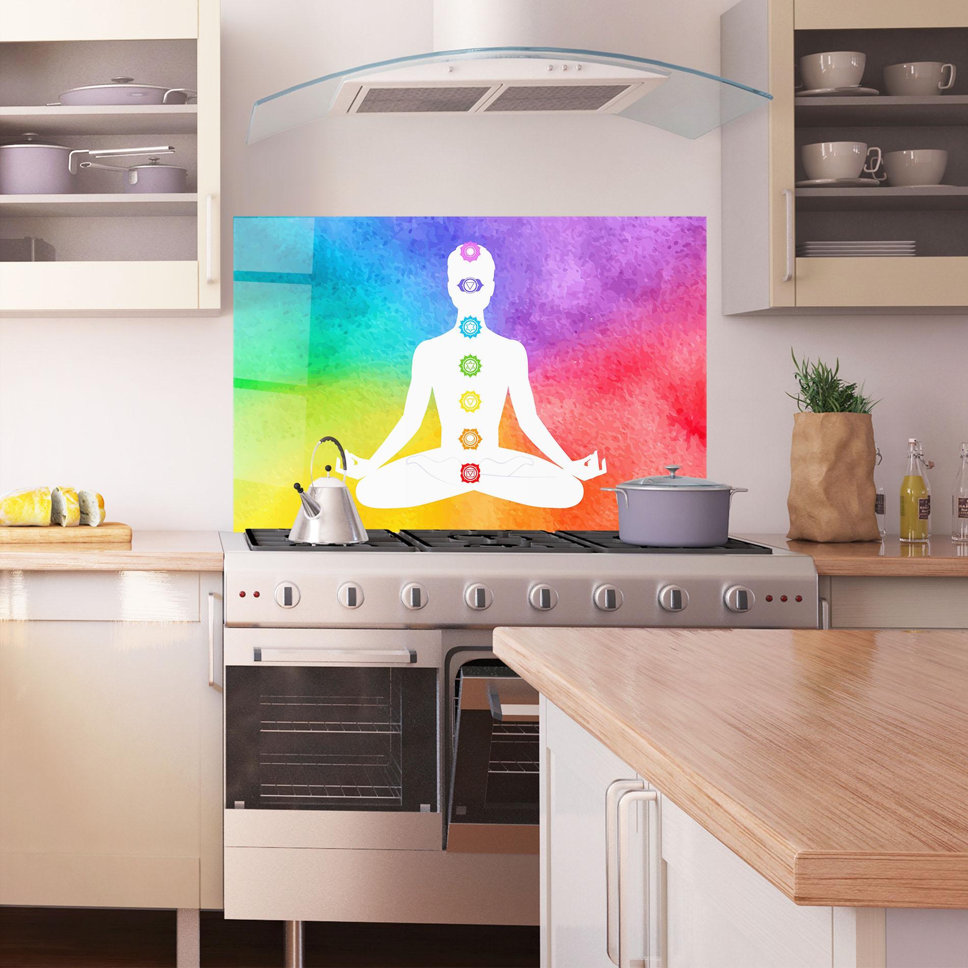 Küchenrückwand Glas Colorful Yoga Pose mockup 1