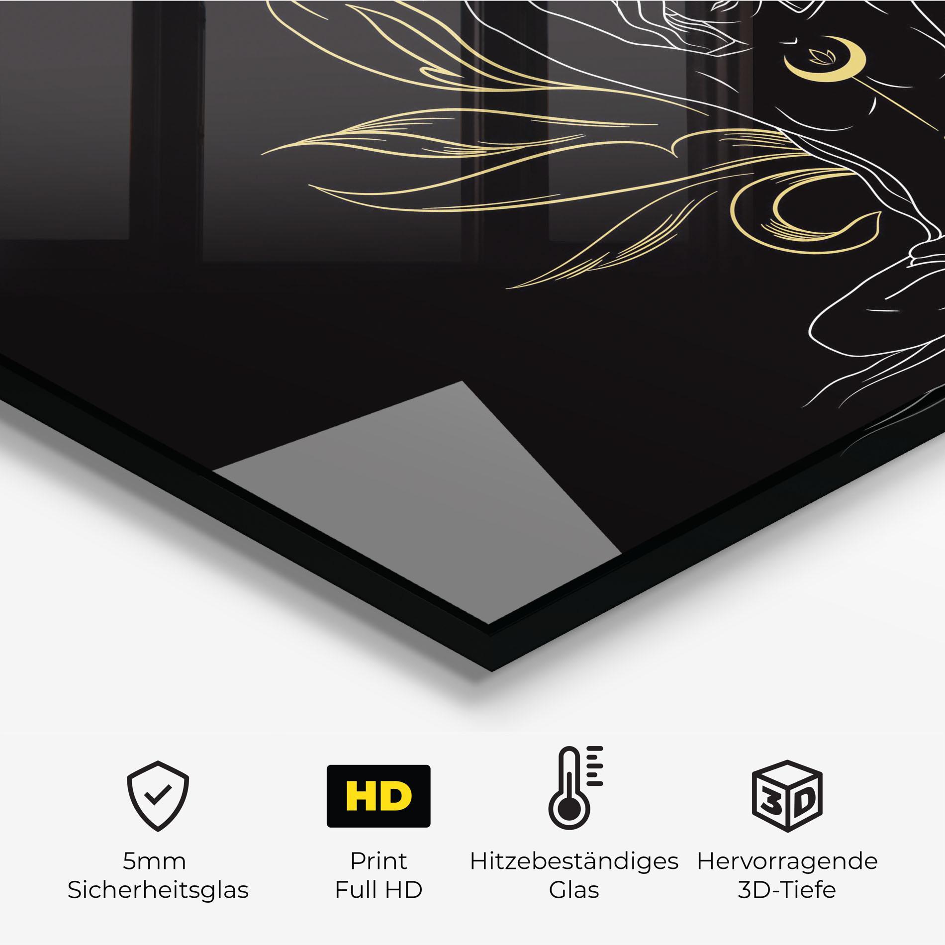 Küchenrückwand Glas Gold Yoga Pose mockup 2